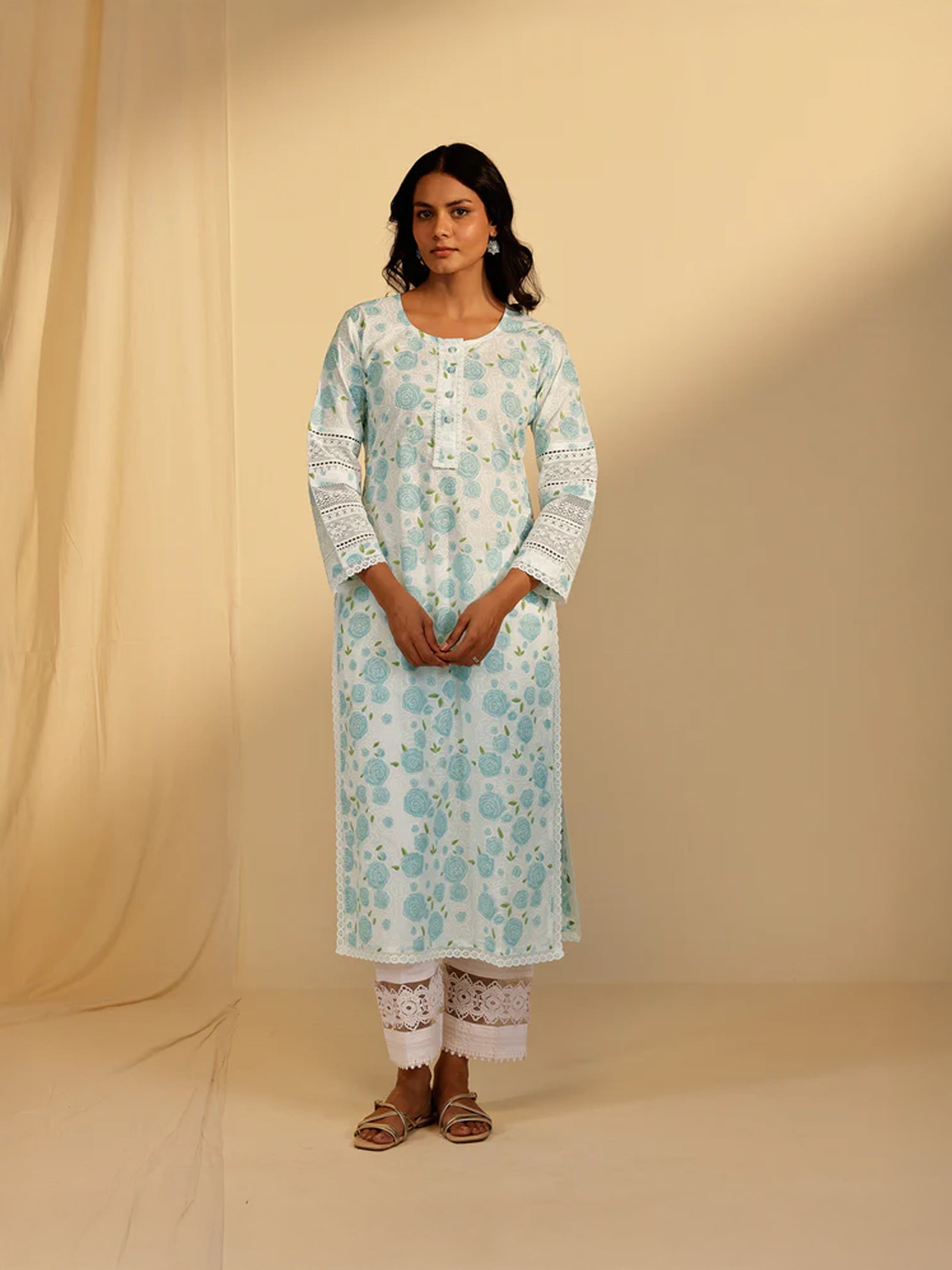 Powder Roses Cotton Kurta
