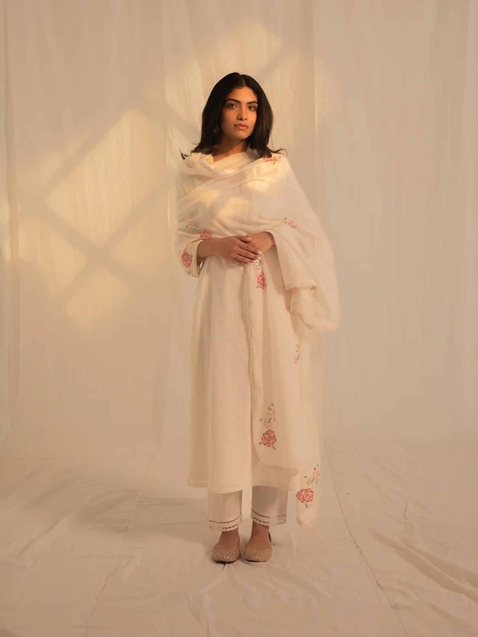 Raw Ecru Pearls Cotton Kurta