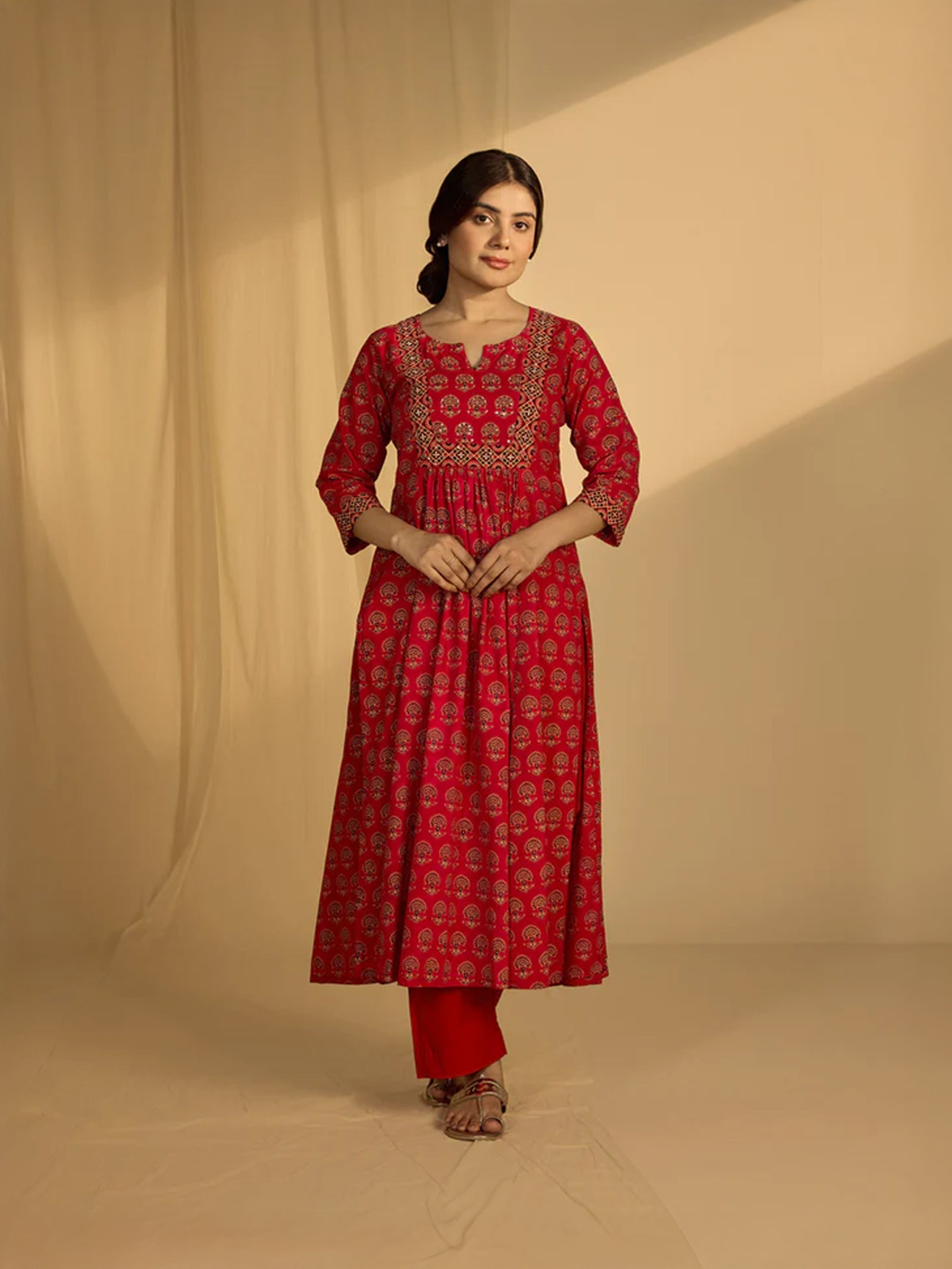 Red - 5 Cotton Kurta