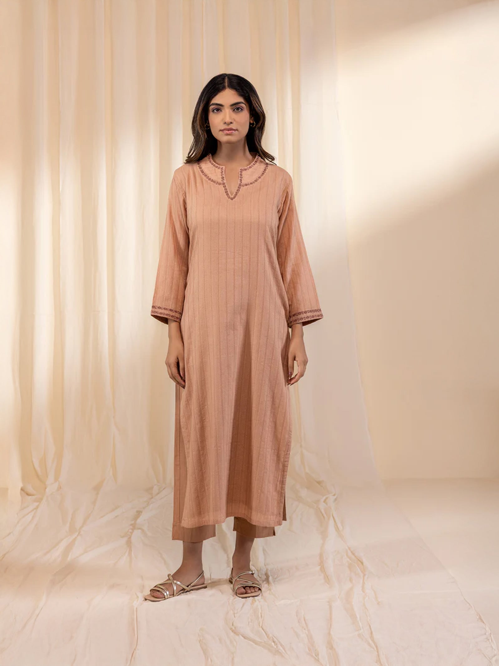 Skin Tones Caramel Cotton Kurta XS Skin Tones Caramel Cotton Kurta XS