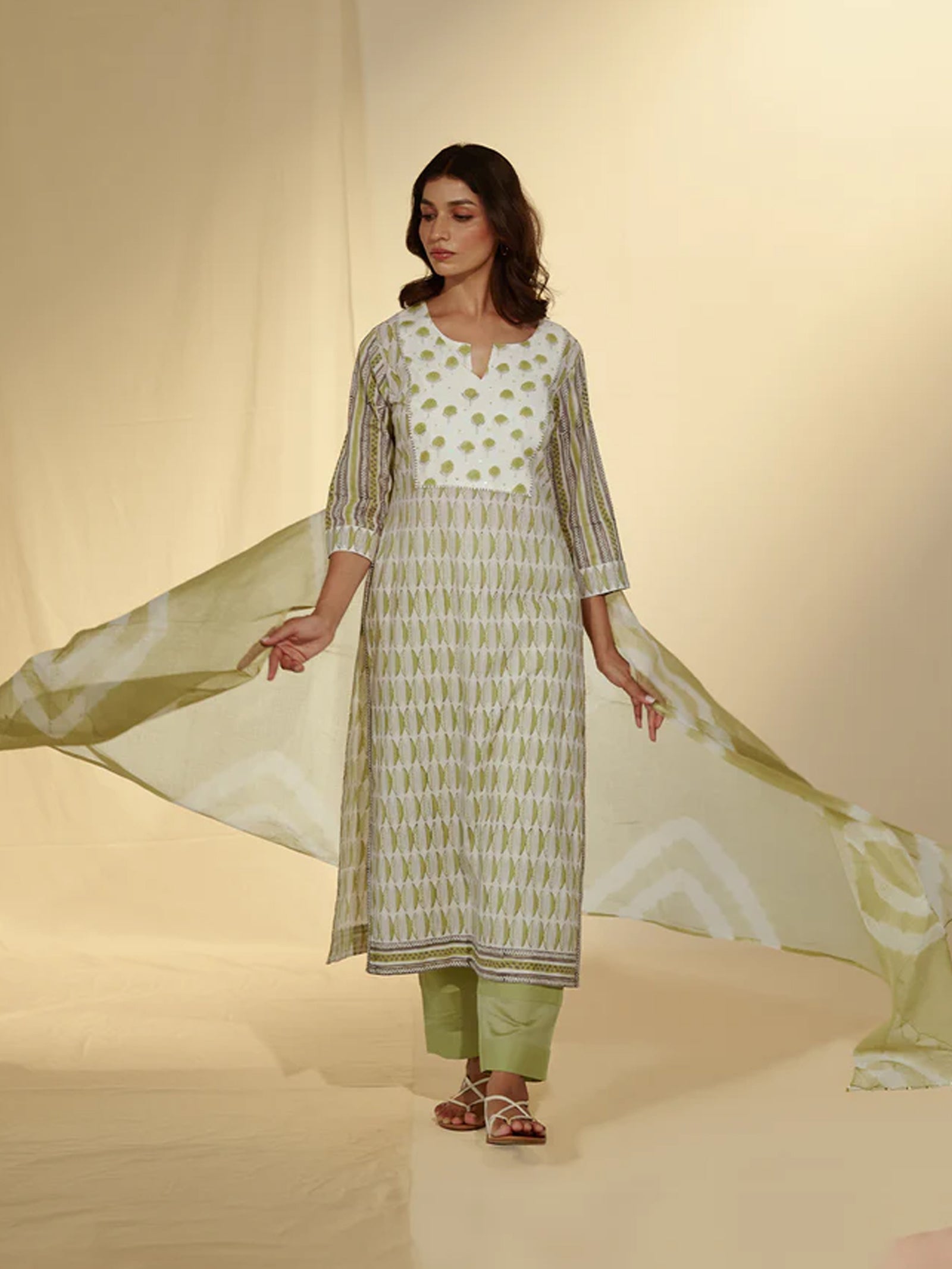 Tea Green Cotton Kurta