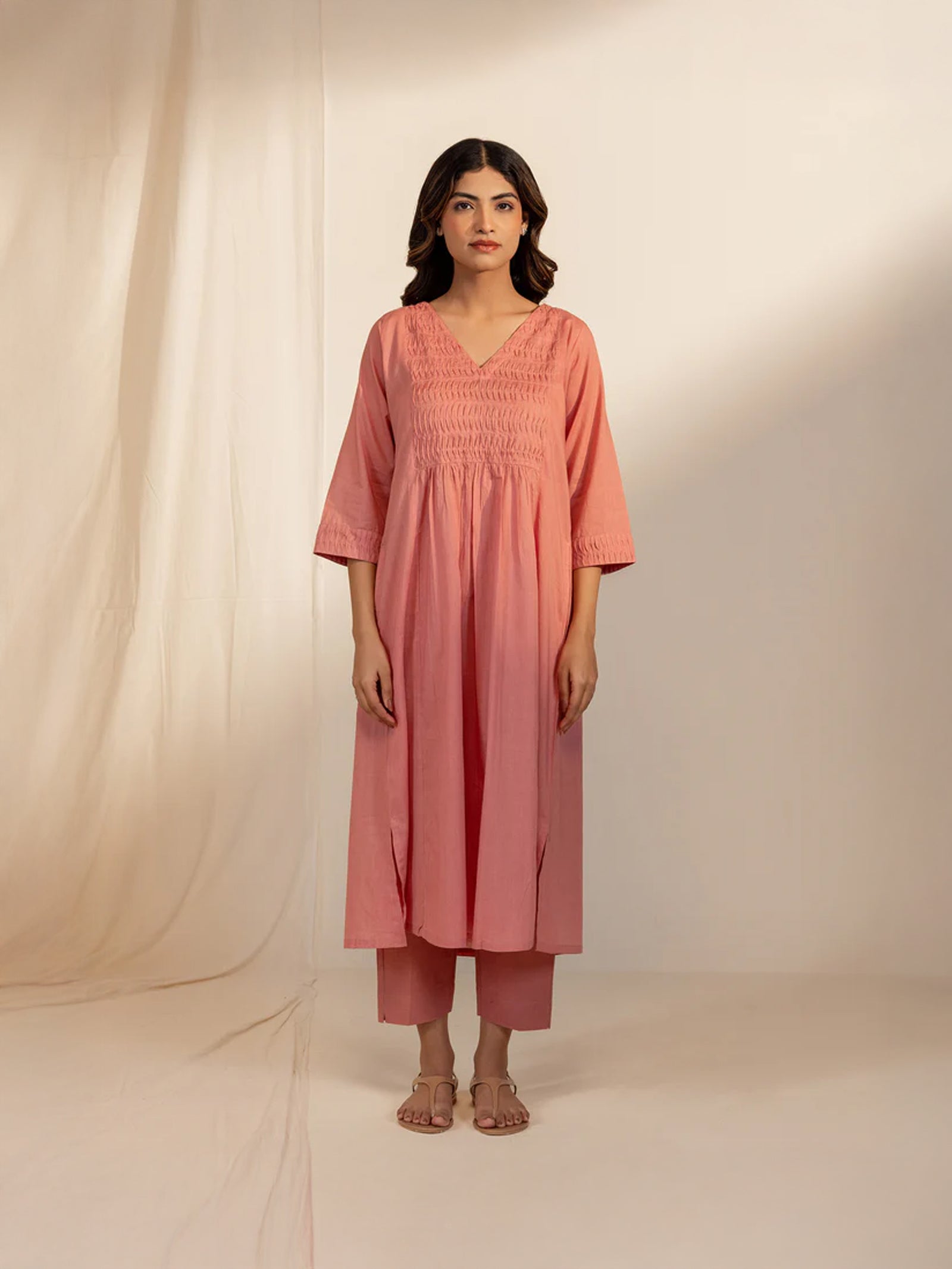 Trance Peach Plain Voile Kurta