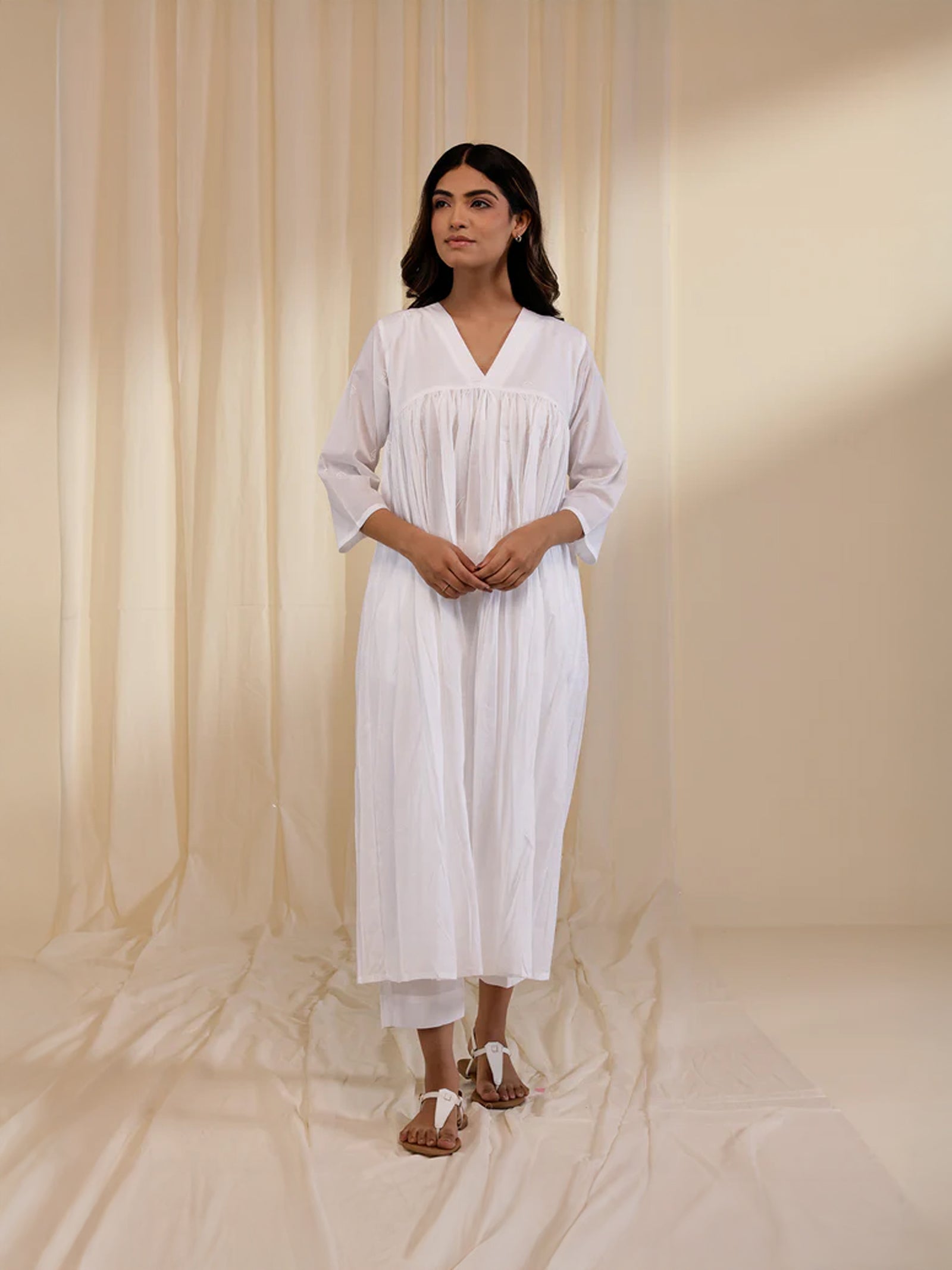 White Wash Gathered Voile Tunic