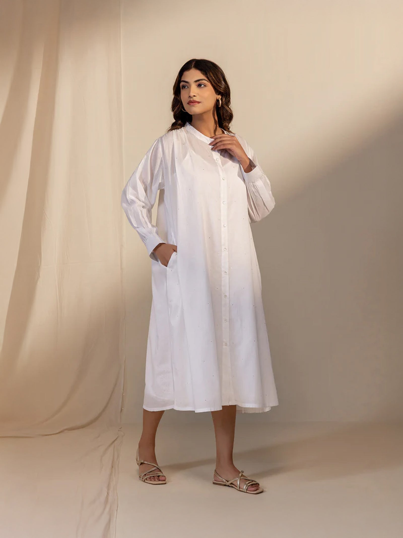 White Wash Mukaish Voile Tunic