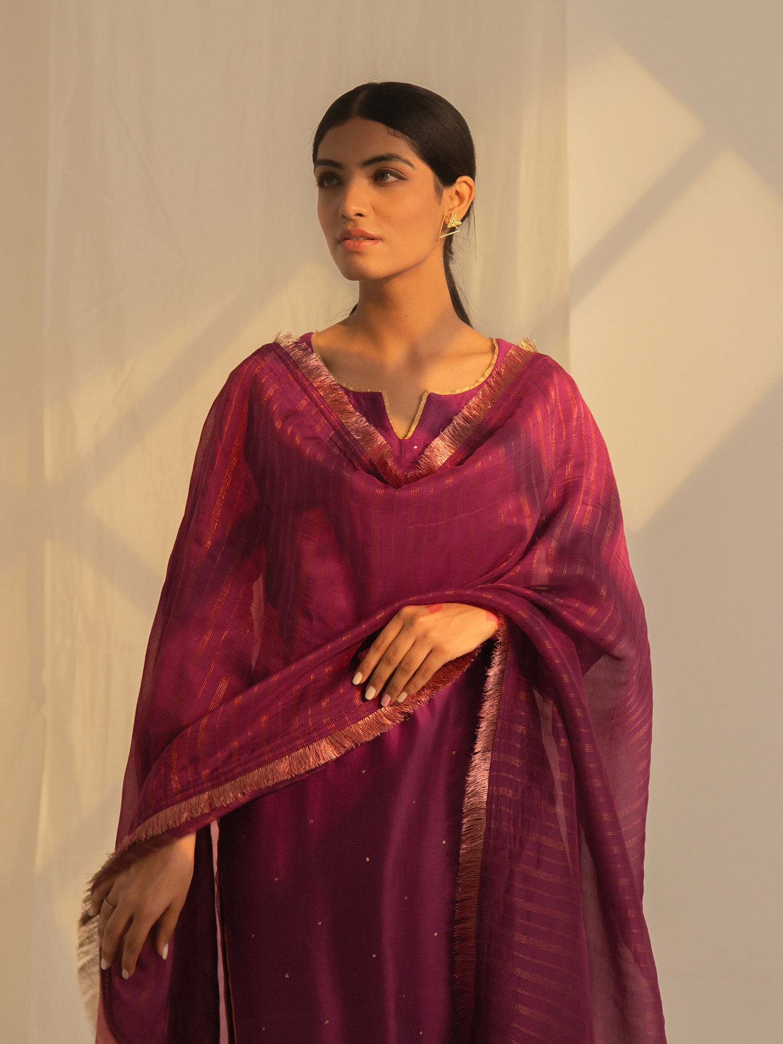 Festive Maroon Chanderi Kurta