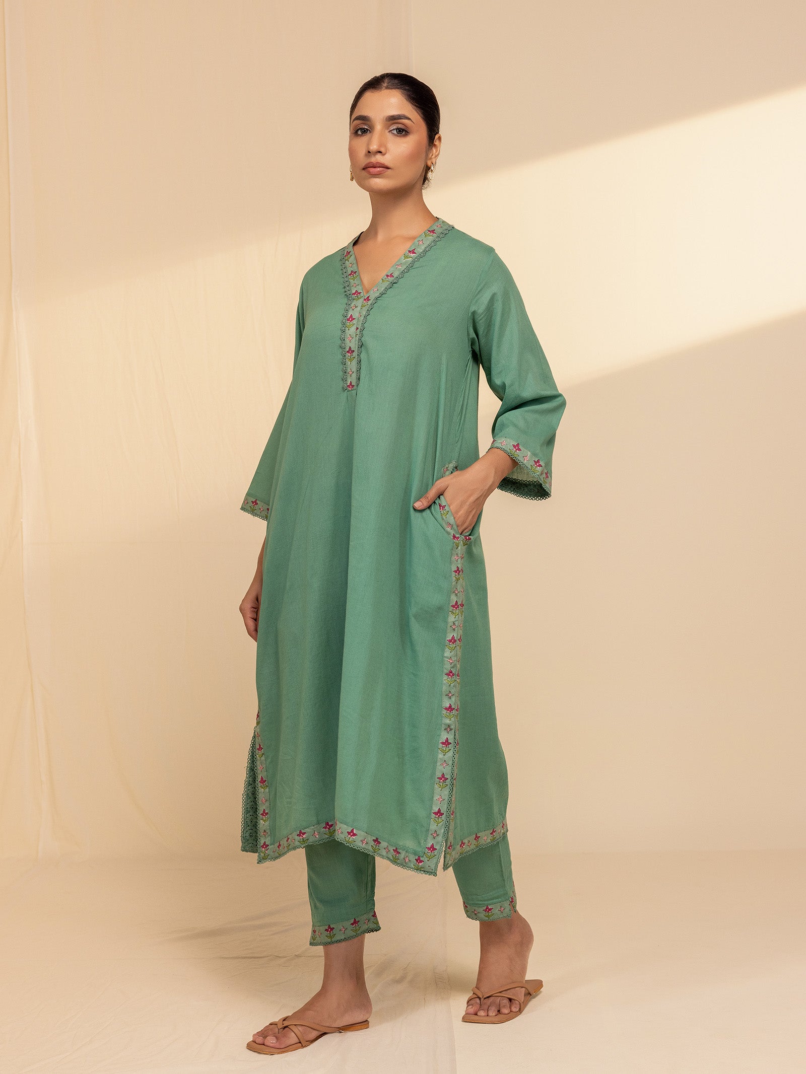 Sketch Book Green Voile Kurta