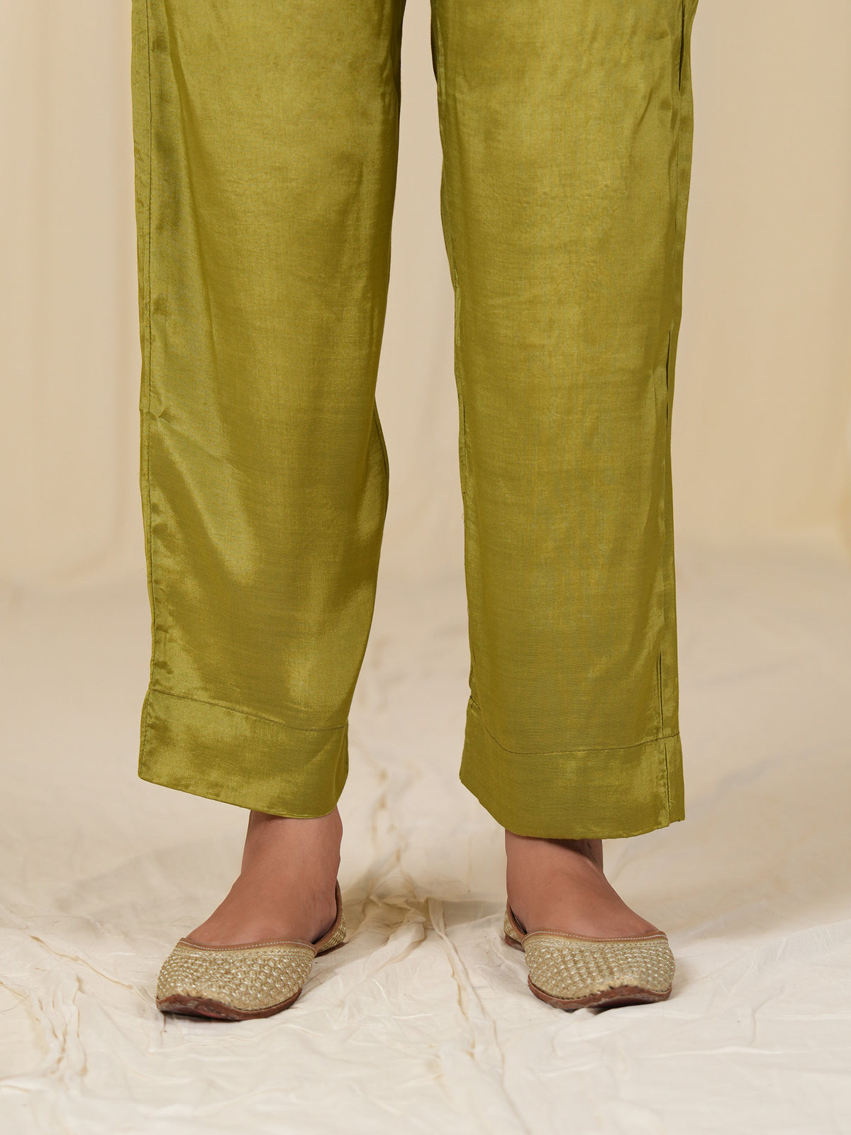 Laced-Up Avocado Bamboo Silk Straight Pants