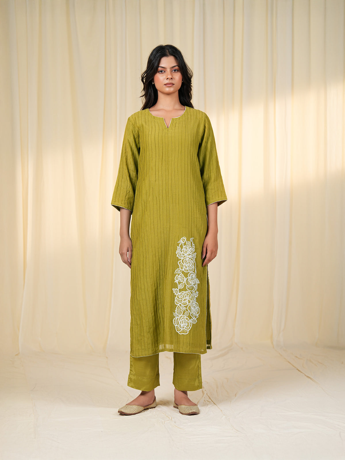 Laced-Up Avocado Chanderi Kurta