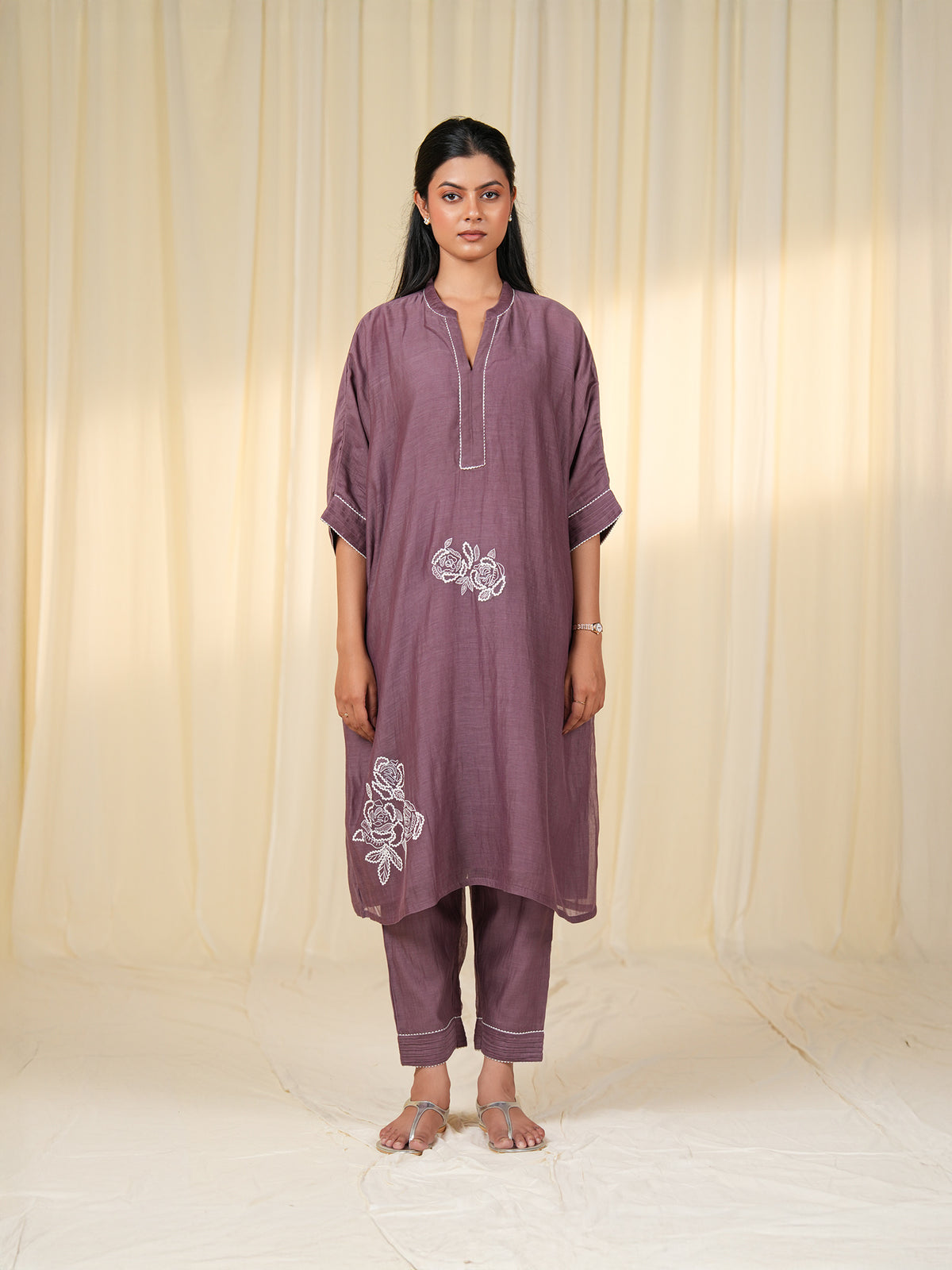 Laced-Up Berry Smoke Chanderi Tunic