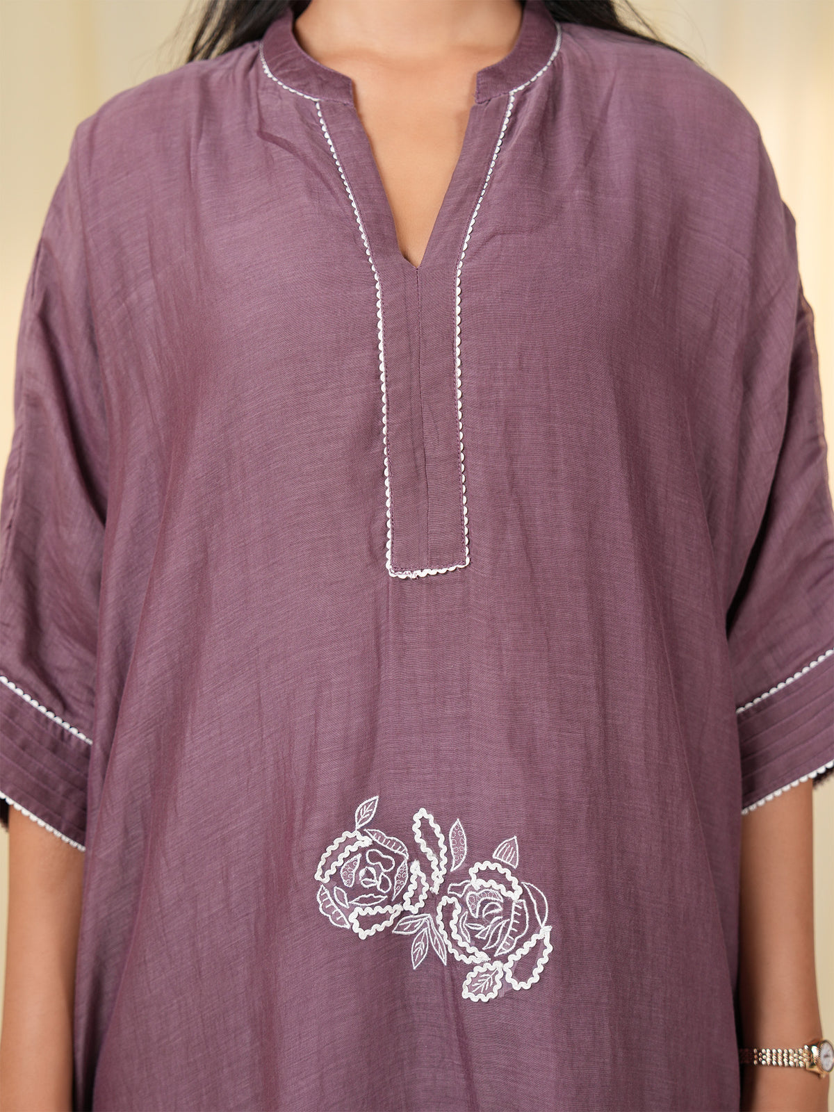 Laced-Up Berry Smoke Chanderi Tunic