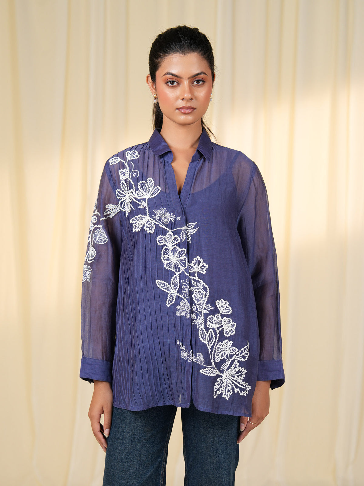 Laced-Up Jamun Chanderi Shirt (Set Of 2)