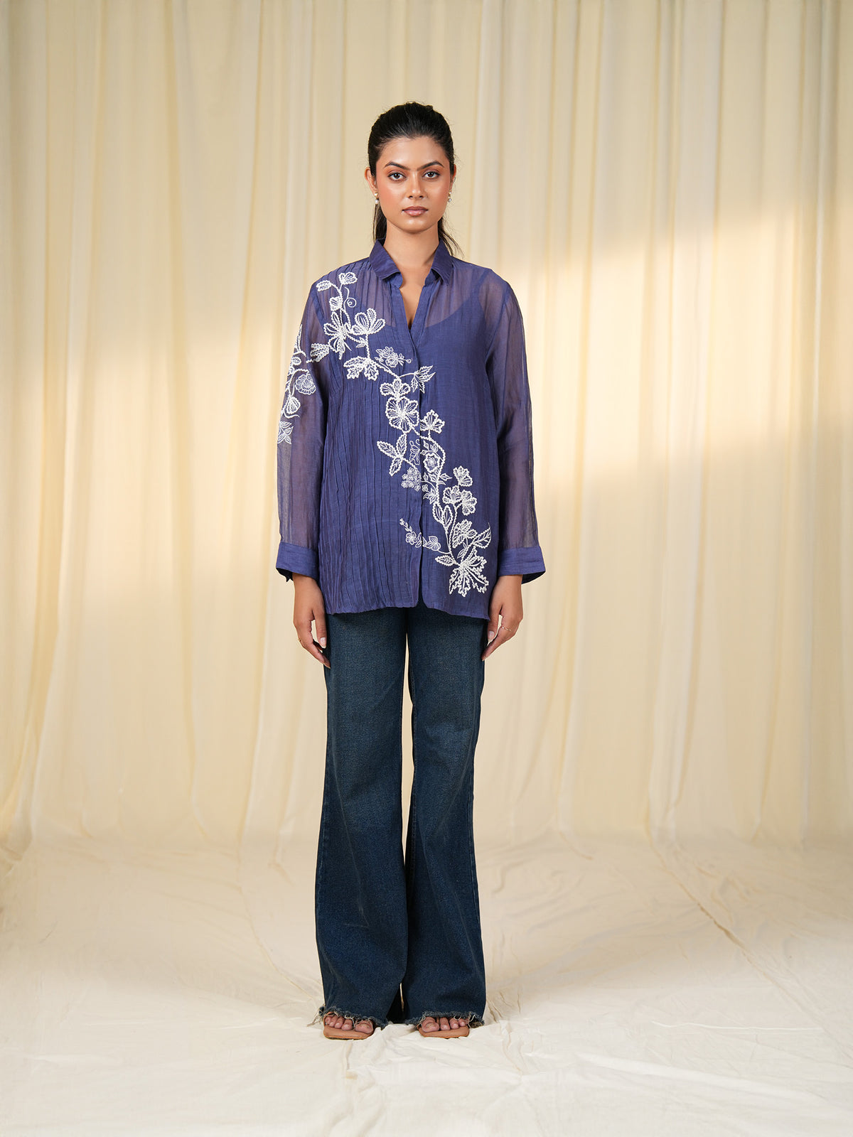 Laced-Up Jamun Chanderi Shirt (Set Of 2)
