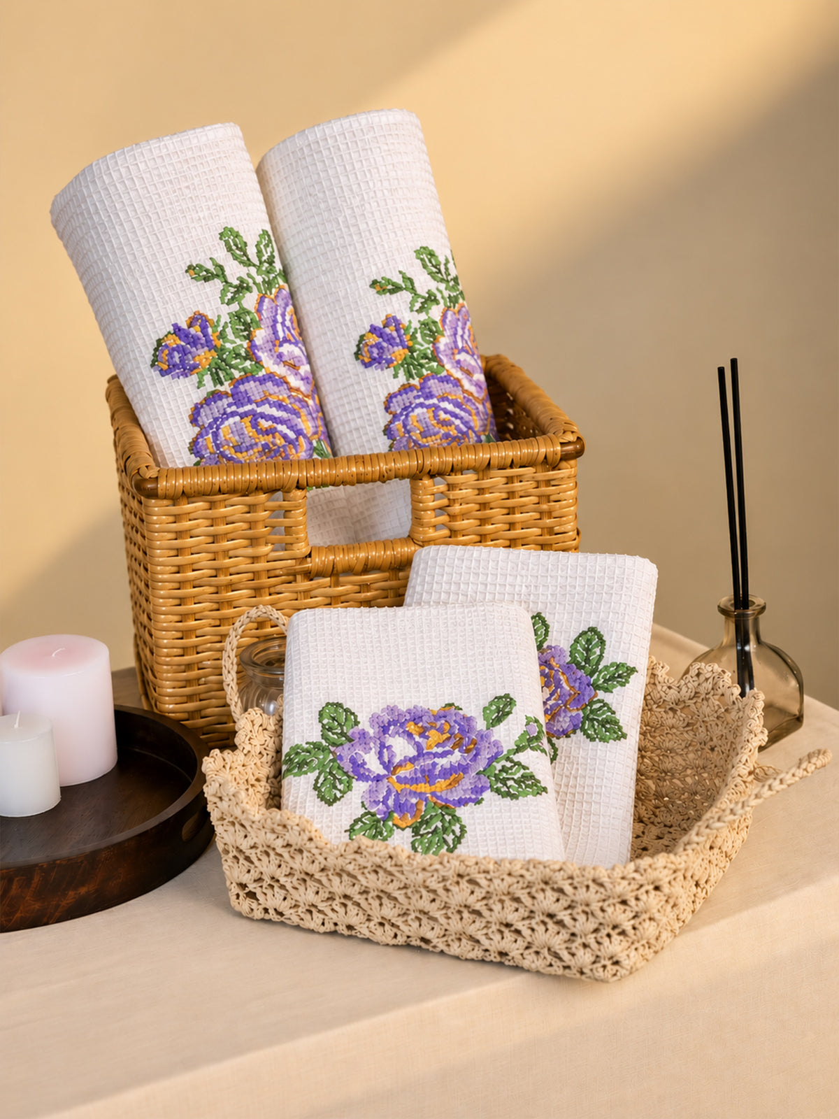 Lavender Rose Waffle Bath Towel