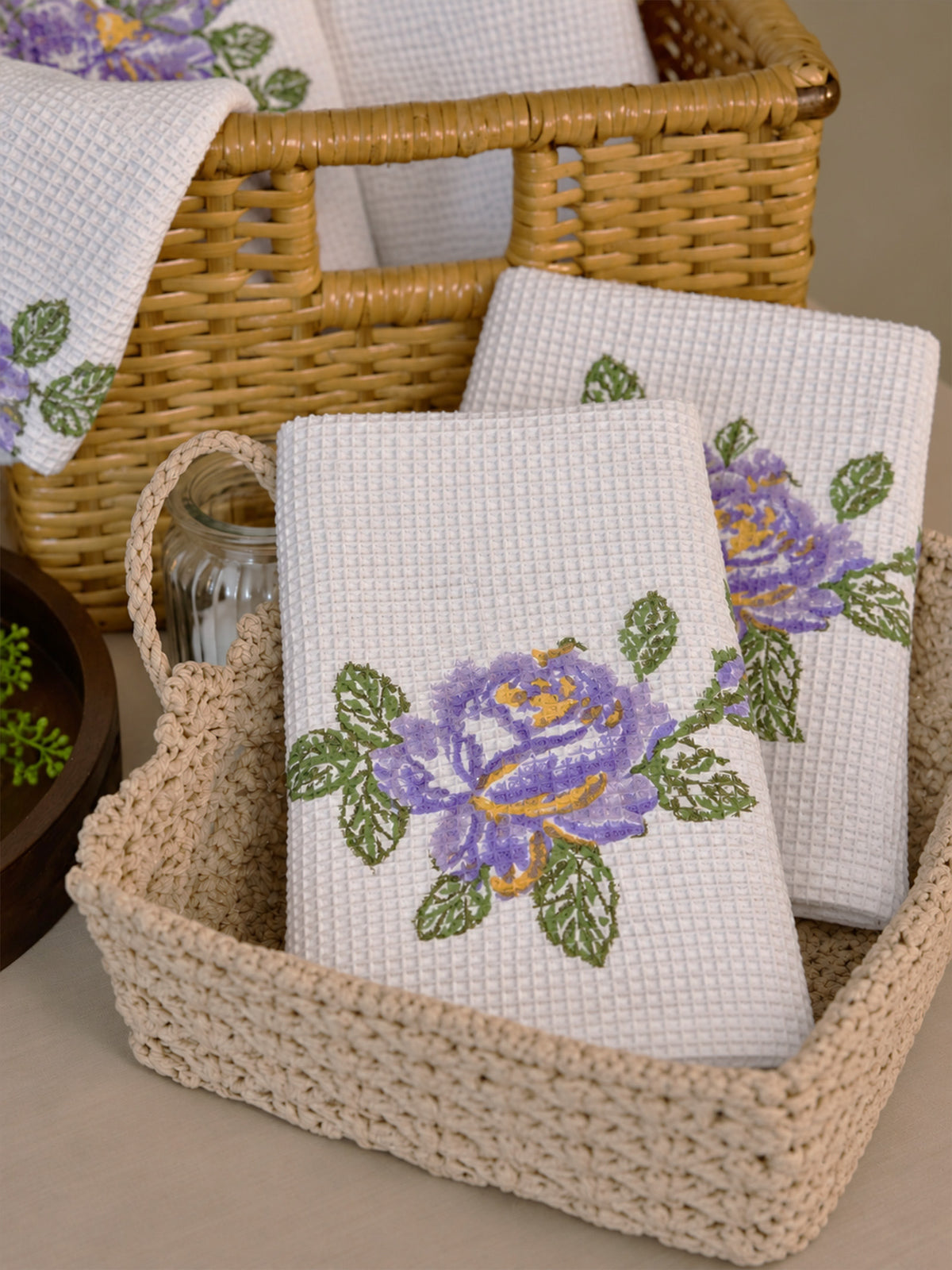 Lavender Rose Waffle Hand Towel (Set Of 2)