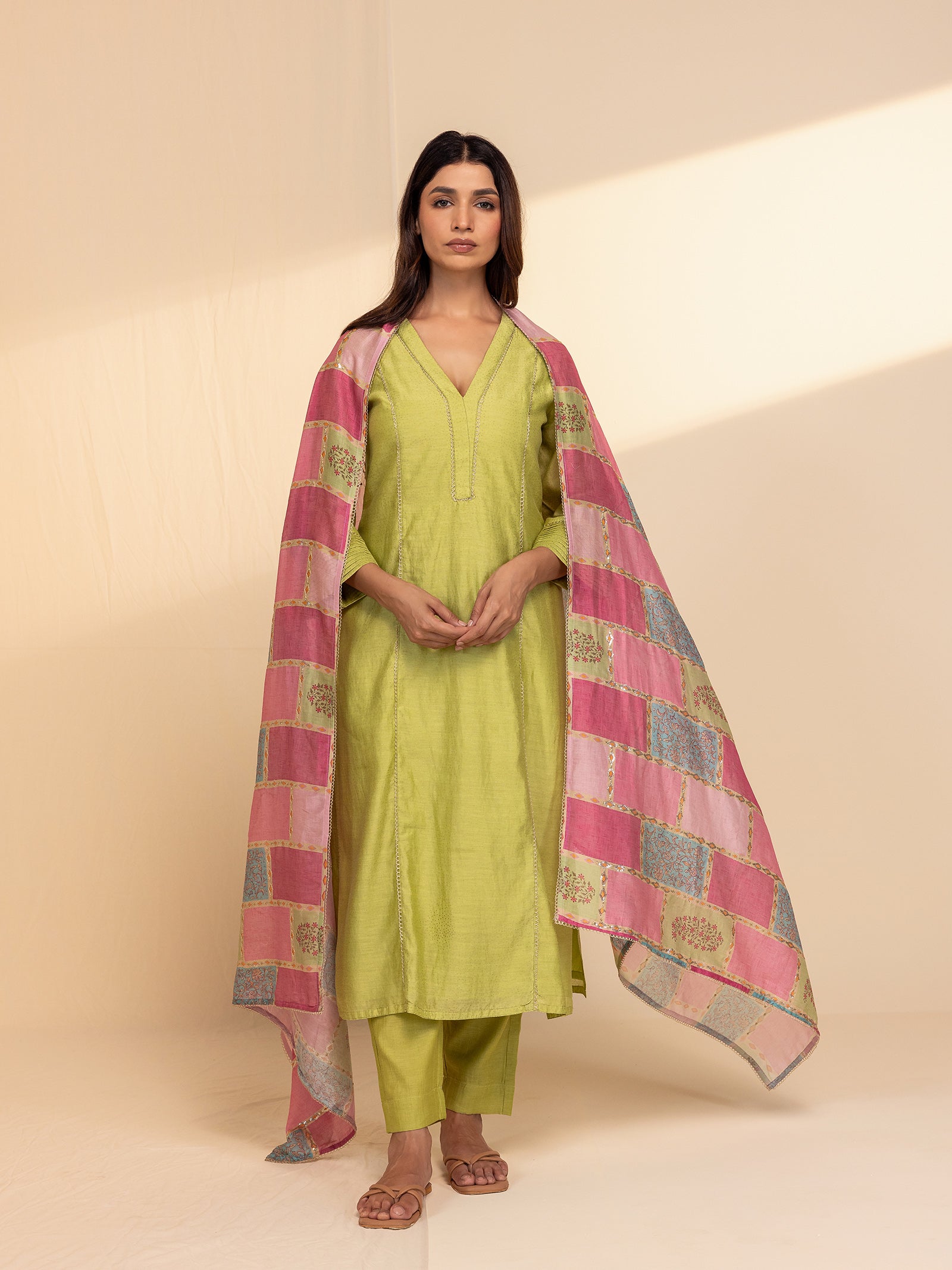 Festive Leaf Green Chanderi Dupatta