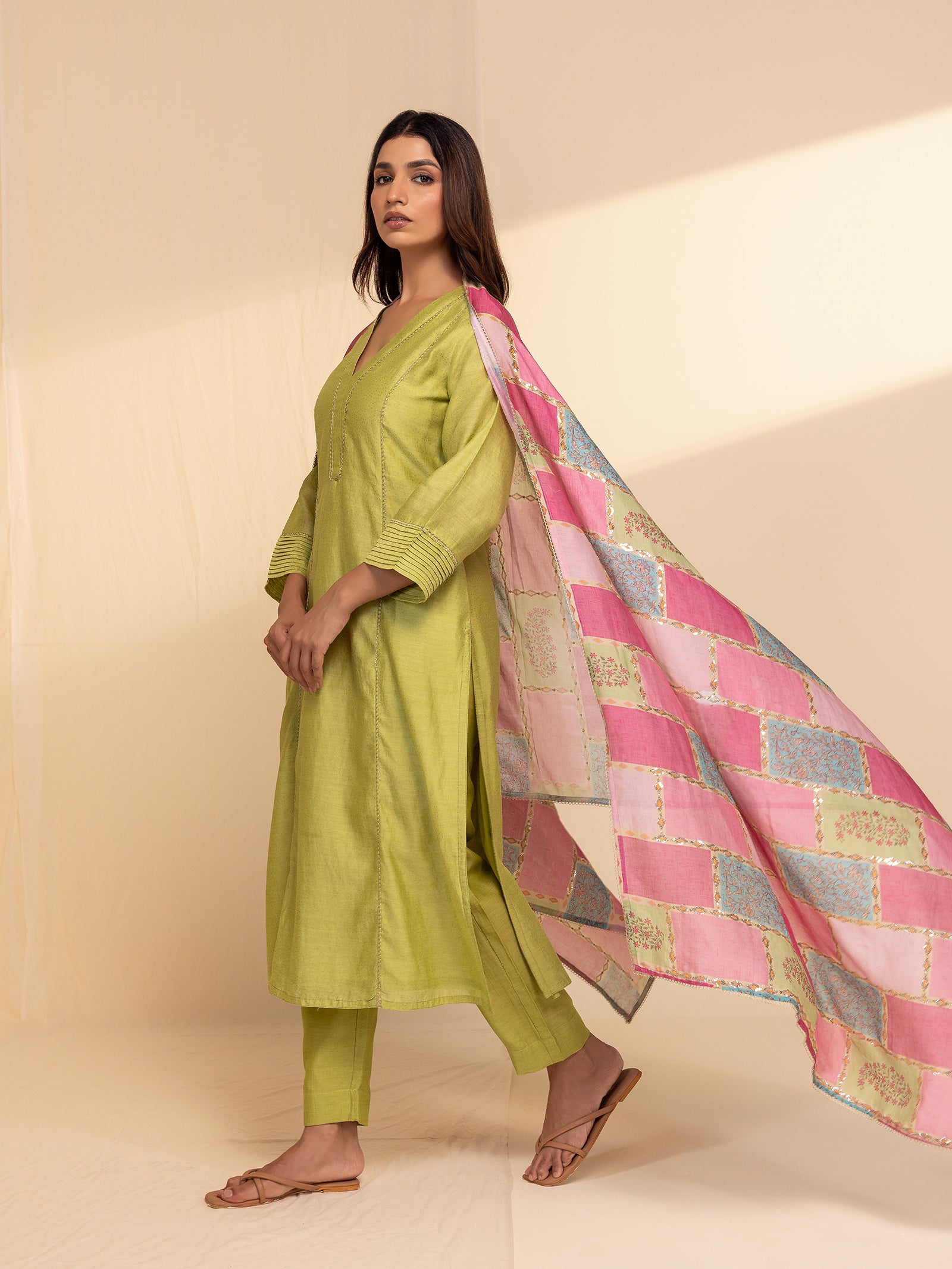 Festive Leaf Green Chanderi Dupatta