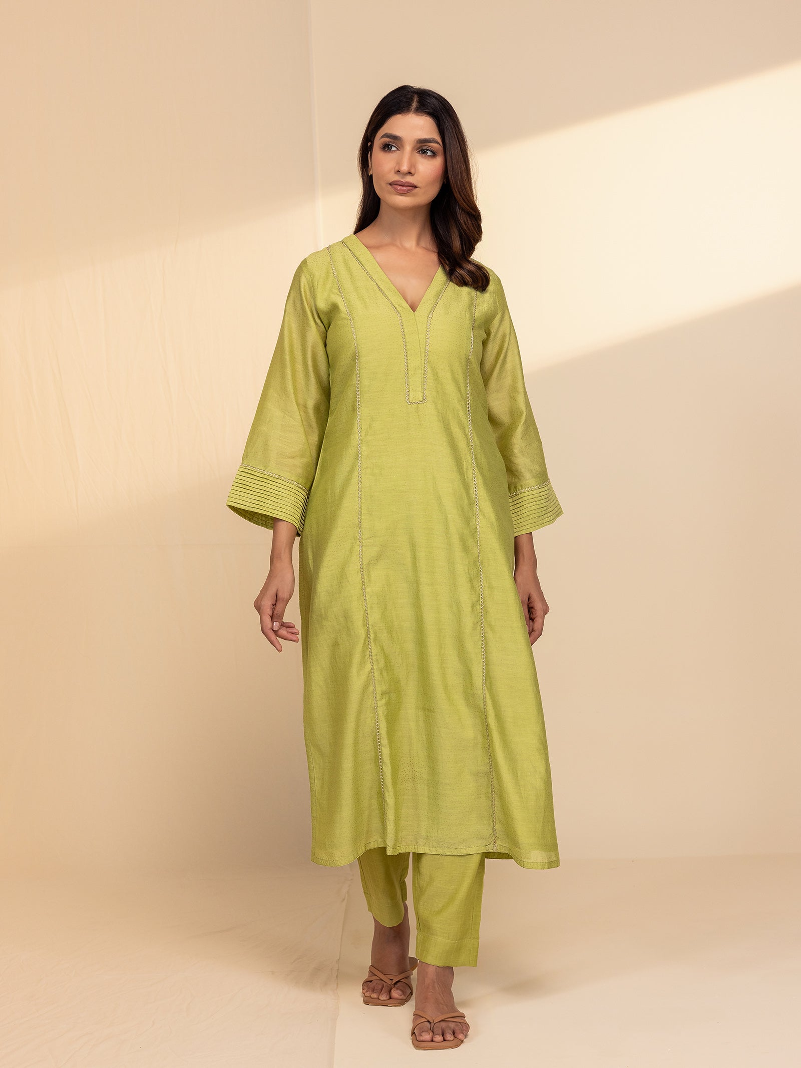 Festive Leaf Green Chanderi Kurta