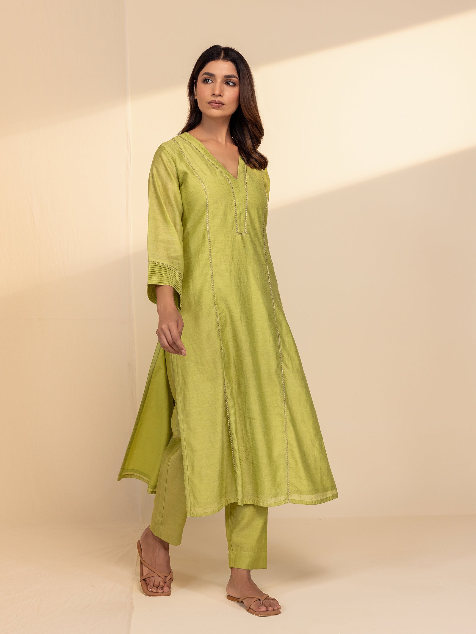 Festive Leaf Green Chanderi Kurta