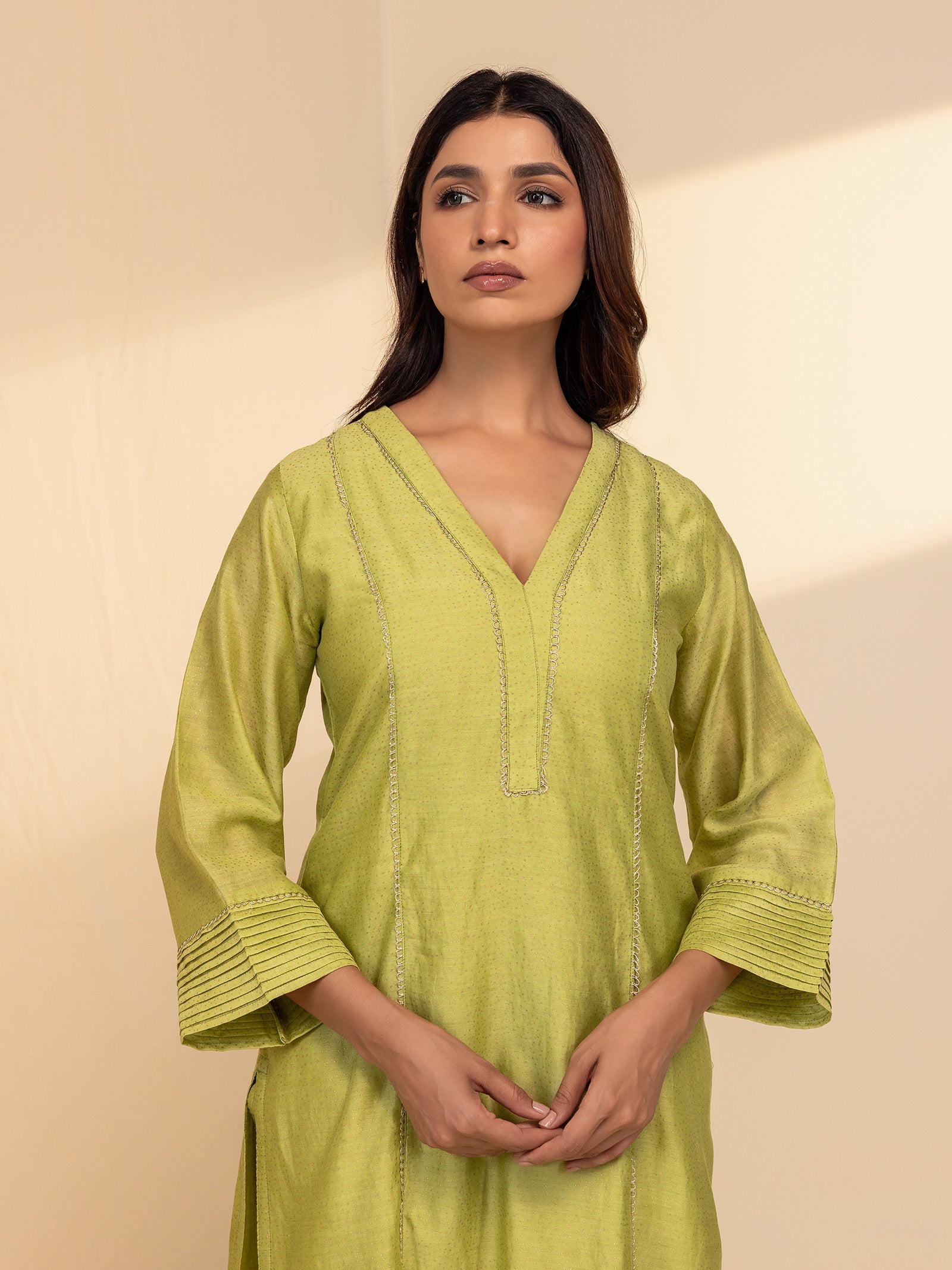 Festive Leaf Green Chanderi Kurta