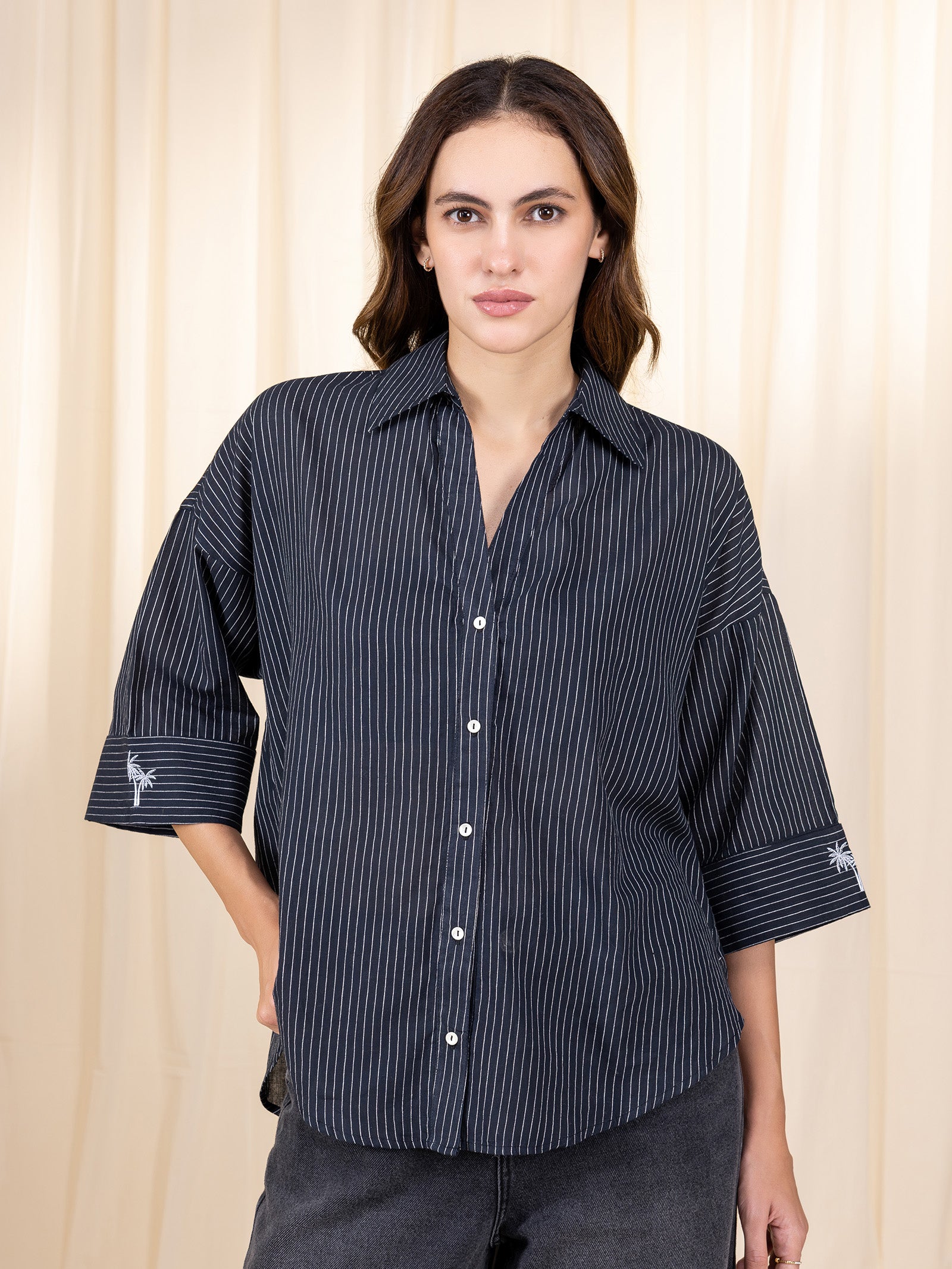 Maasai Mara Handloom Cotton Shirt - Black Palm