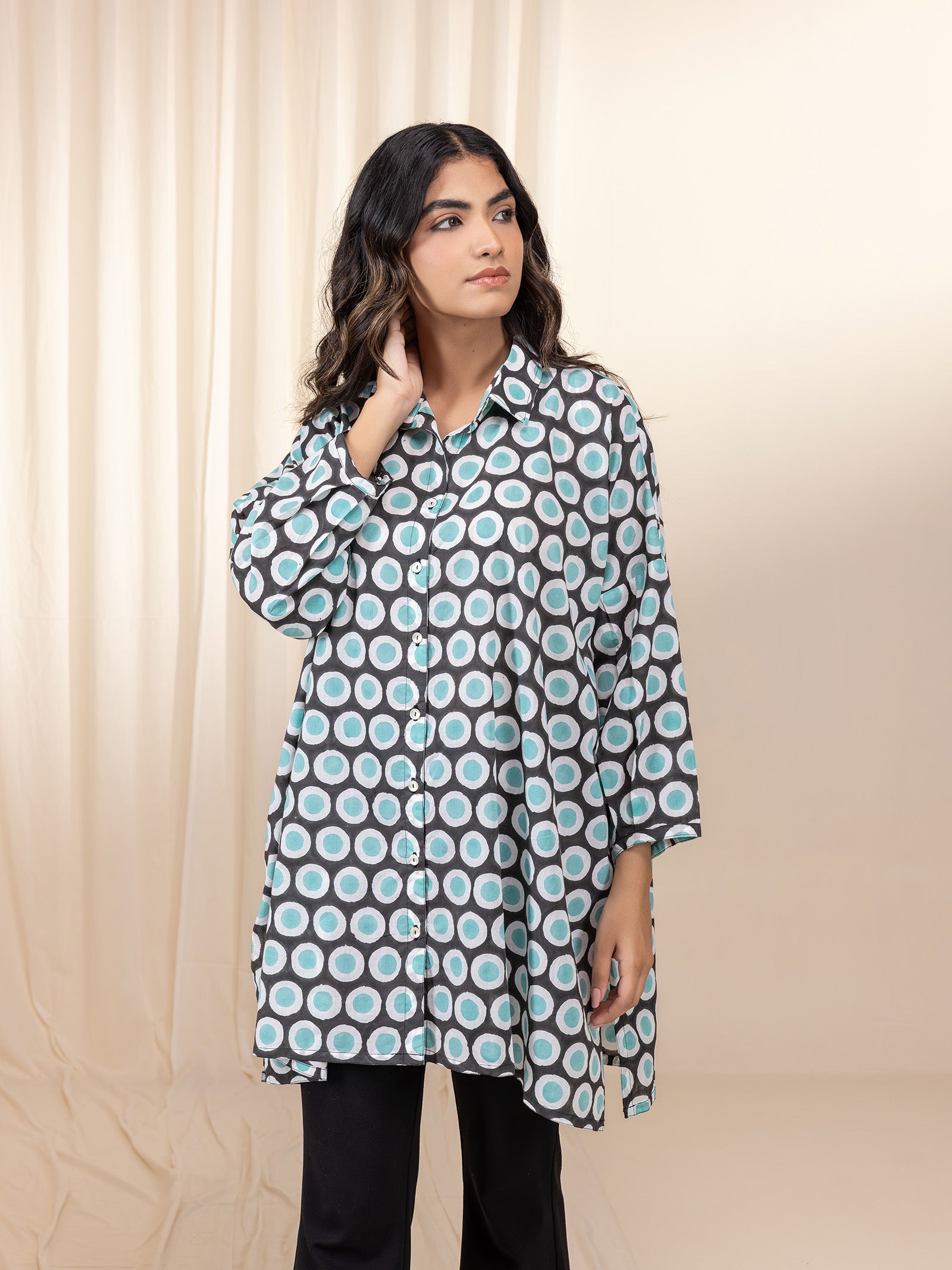 Madras Cotton Shirt - Black Polka
