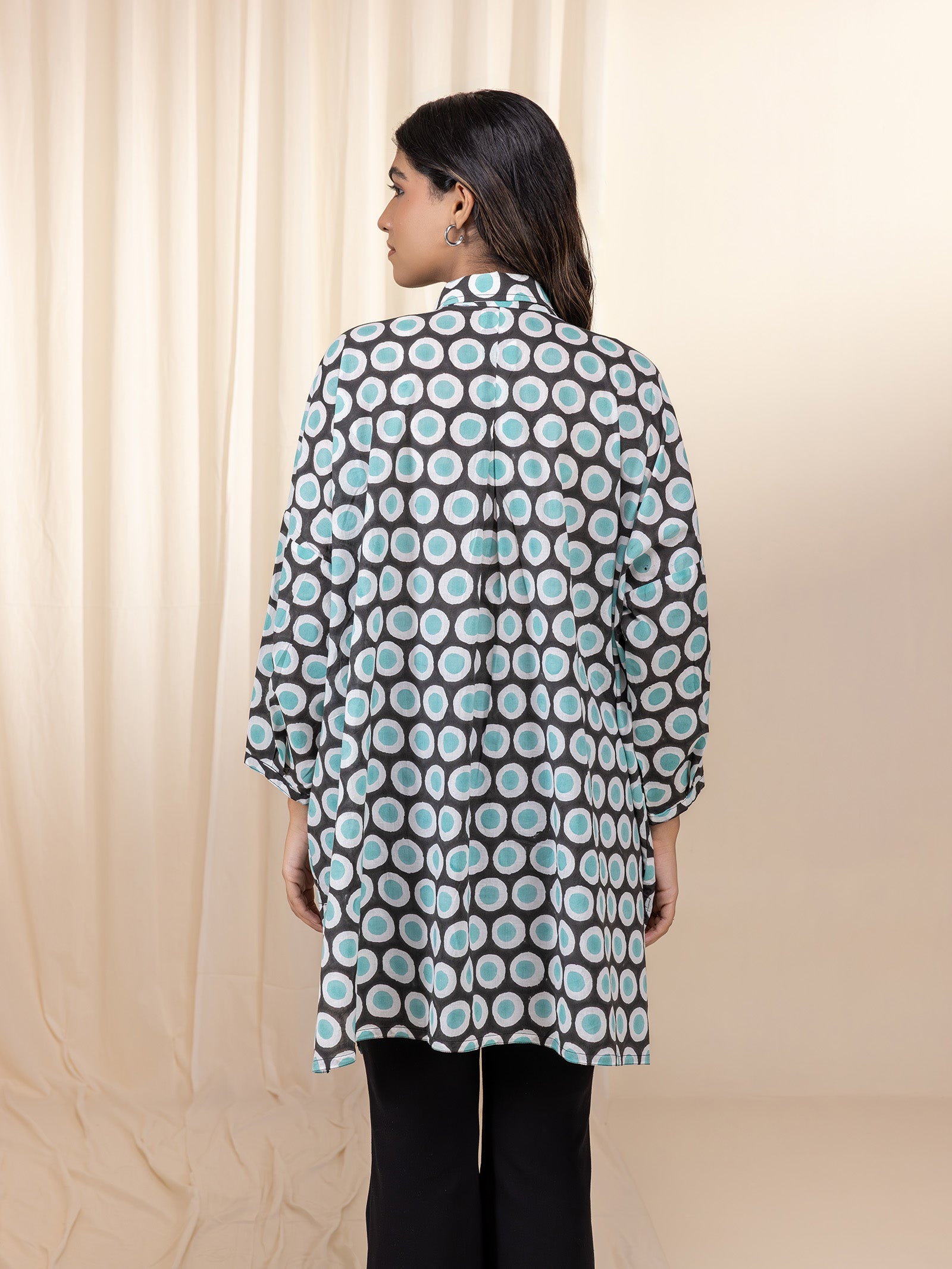 Madras Cotton Shirt - Black Polka