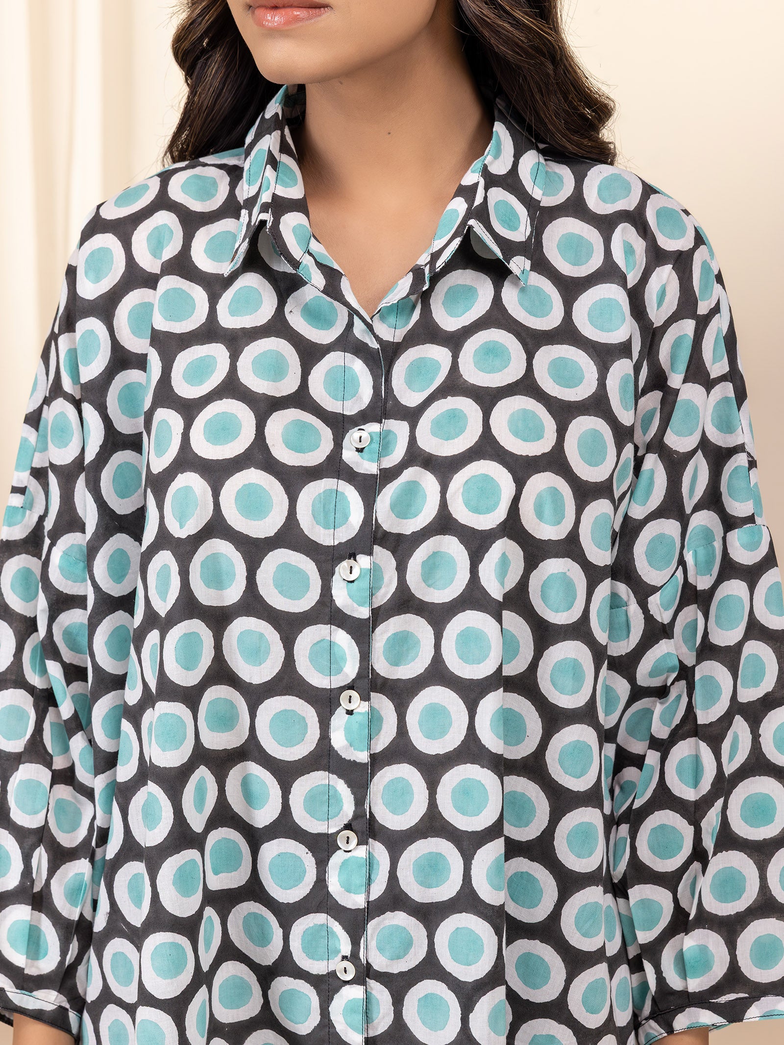 Madras Cotton Shirt - Black Polka