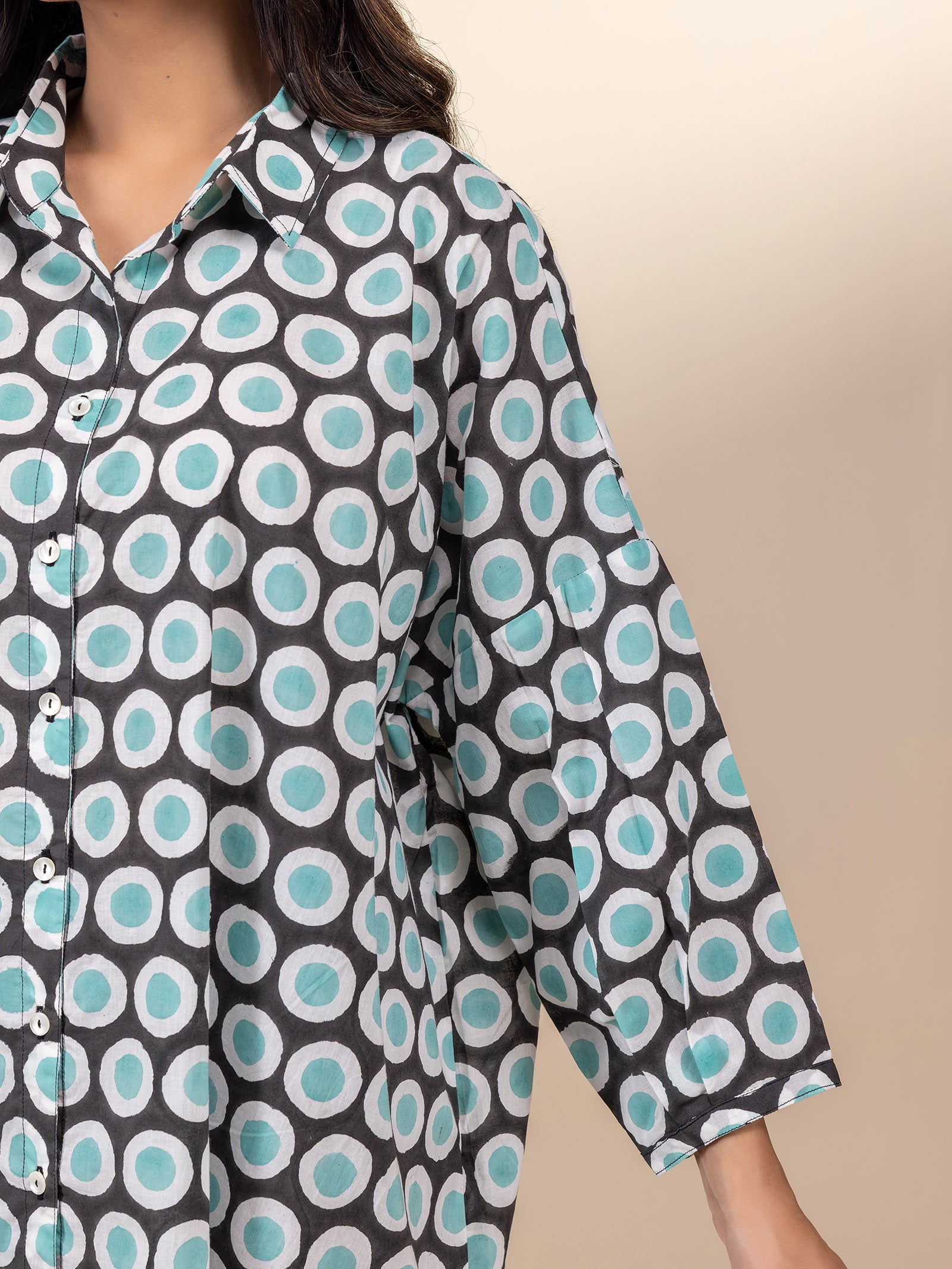 Madras Cotton Shirt - Black Polka