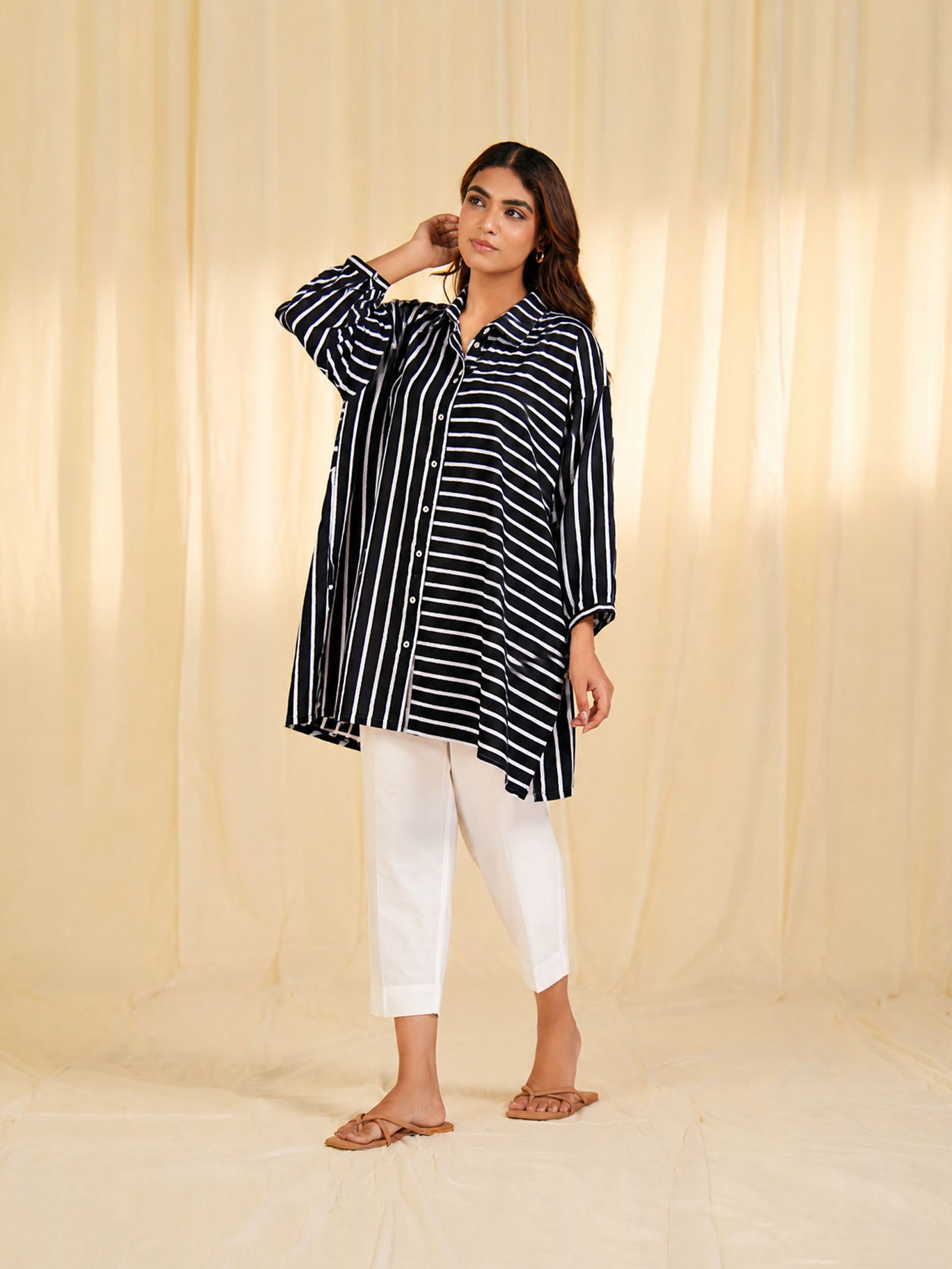 Madras Voile Shirt - Black Stripe