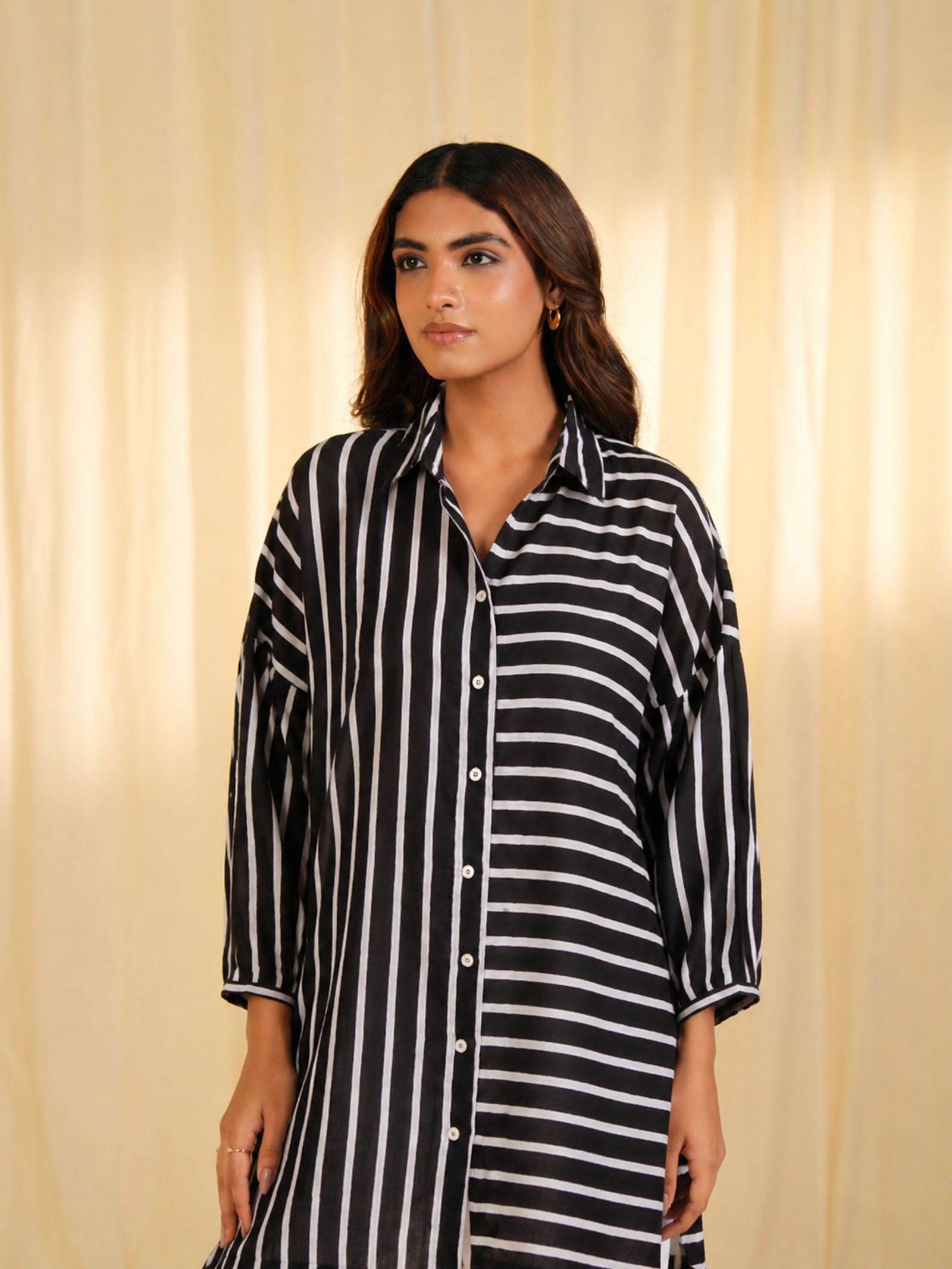 Madras Voile Shirt - Black Stripe