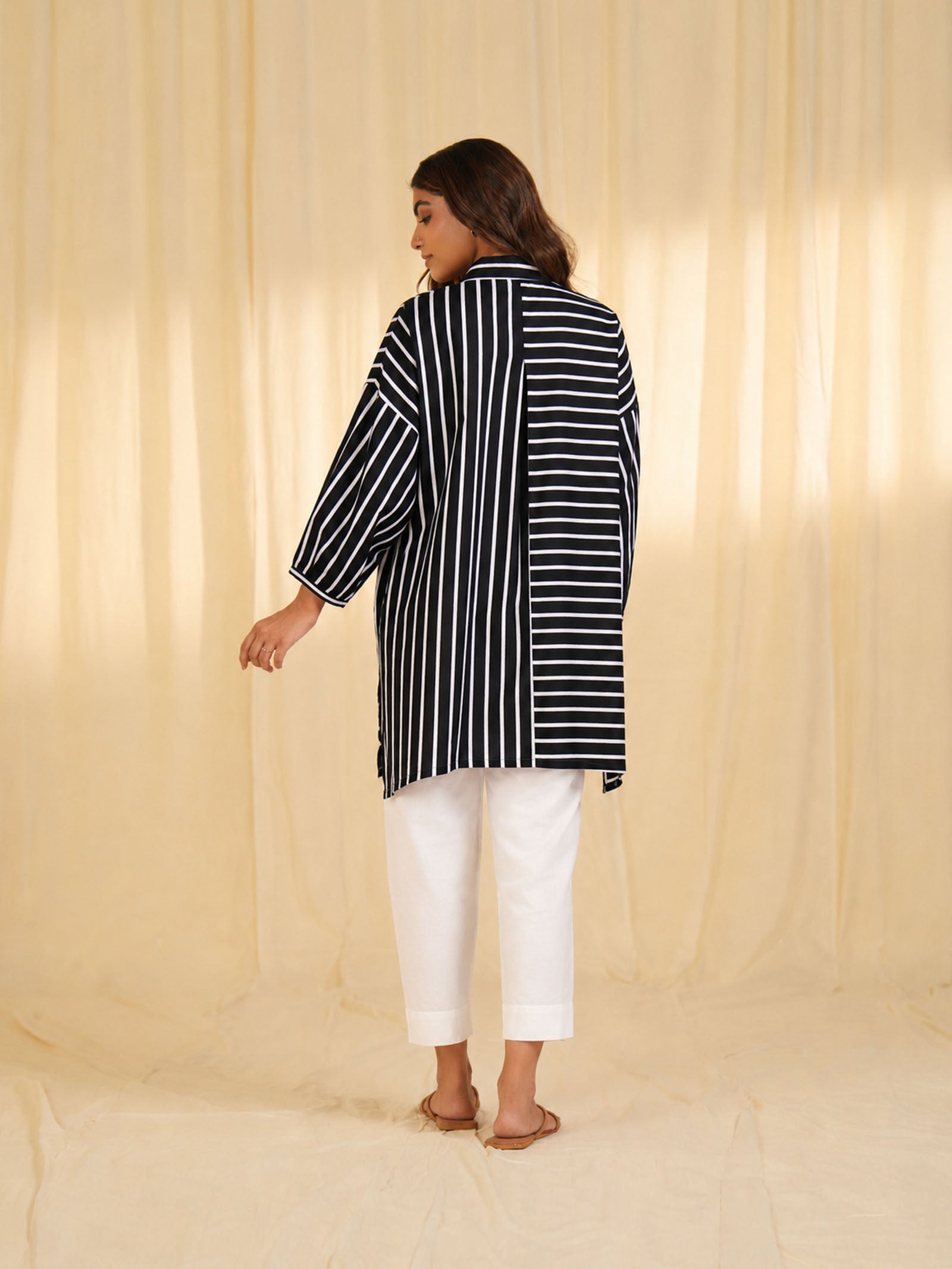 Madras Voile Shirt - Black Stripe