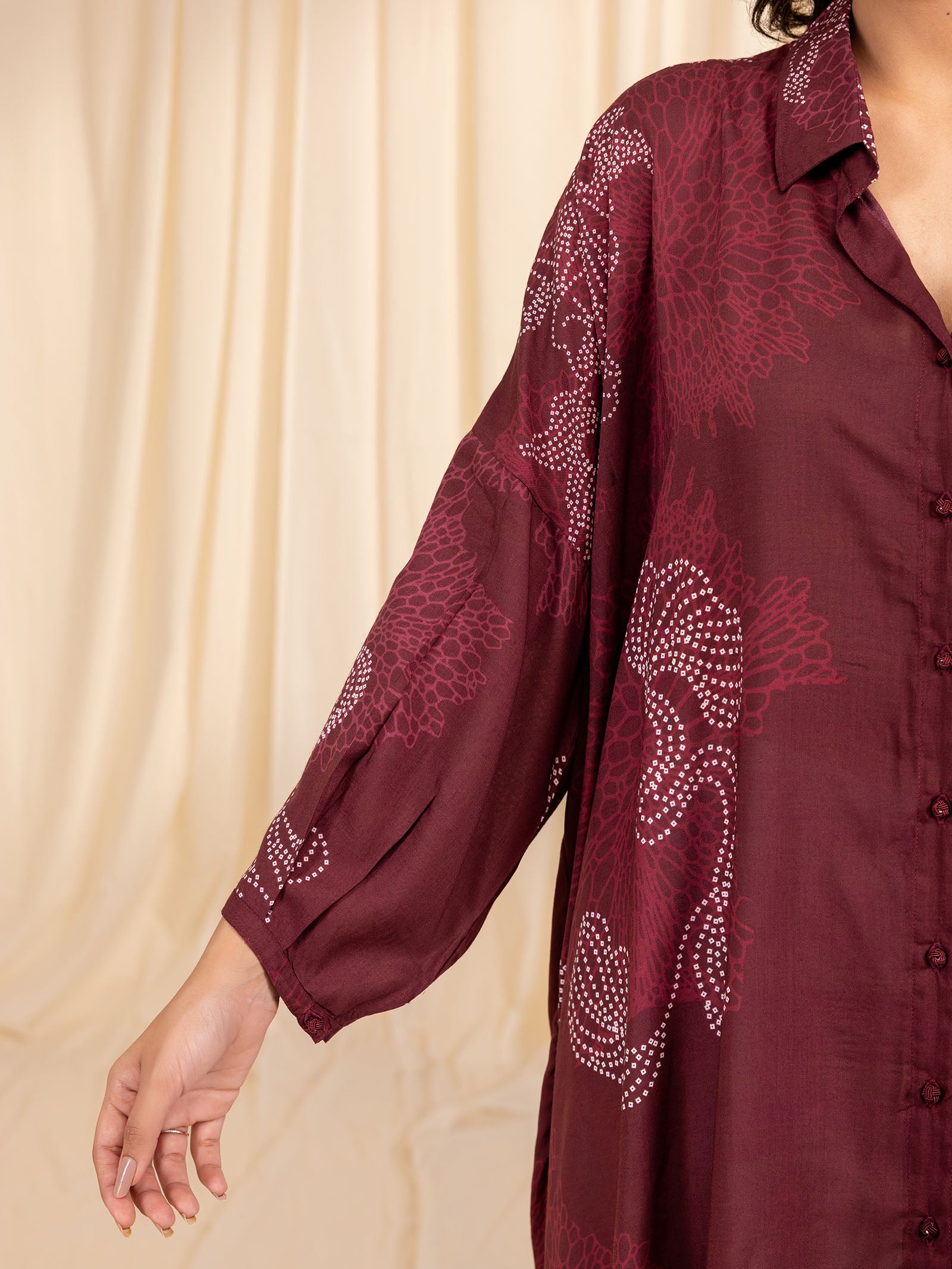 Madras Modal Shirt - Bandhani in Maroon