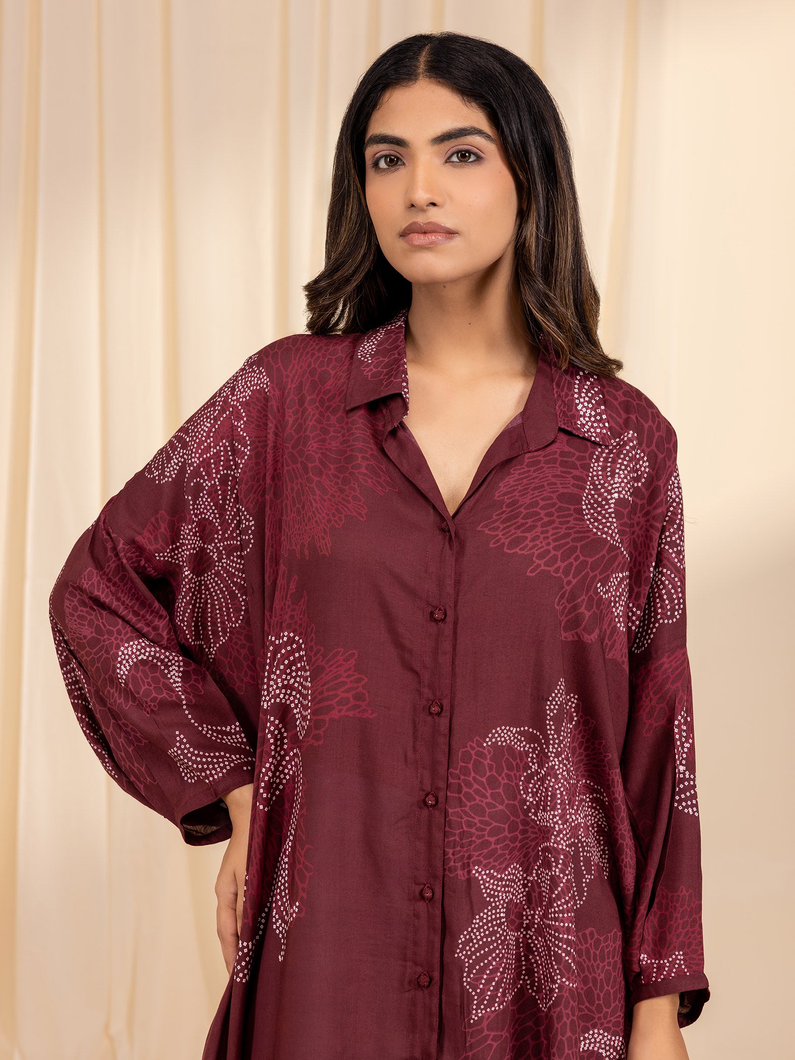 Madras Modal Shirt - Bandhani in Maroon