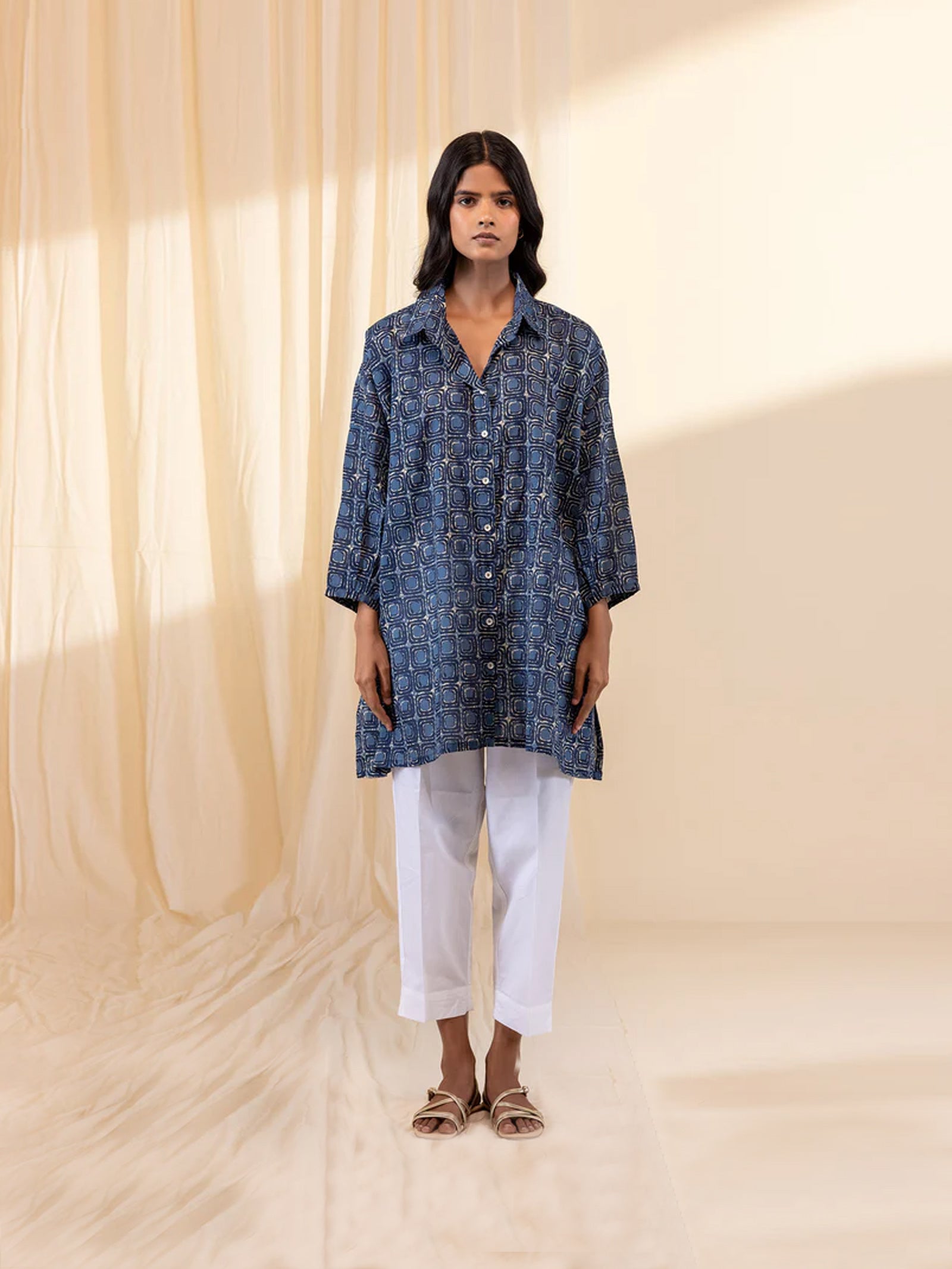 Madras Voile Shirt - Indigo Boxes