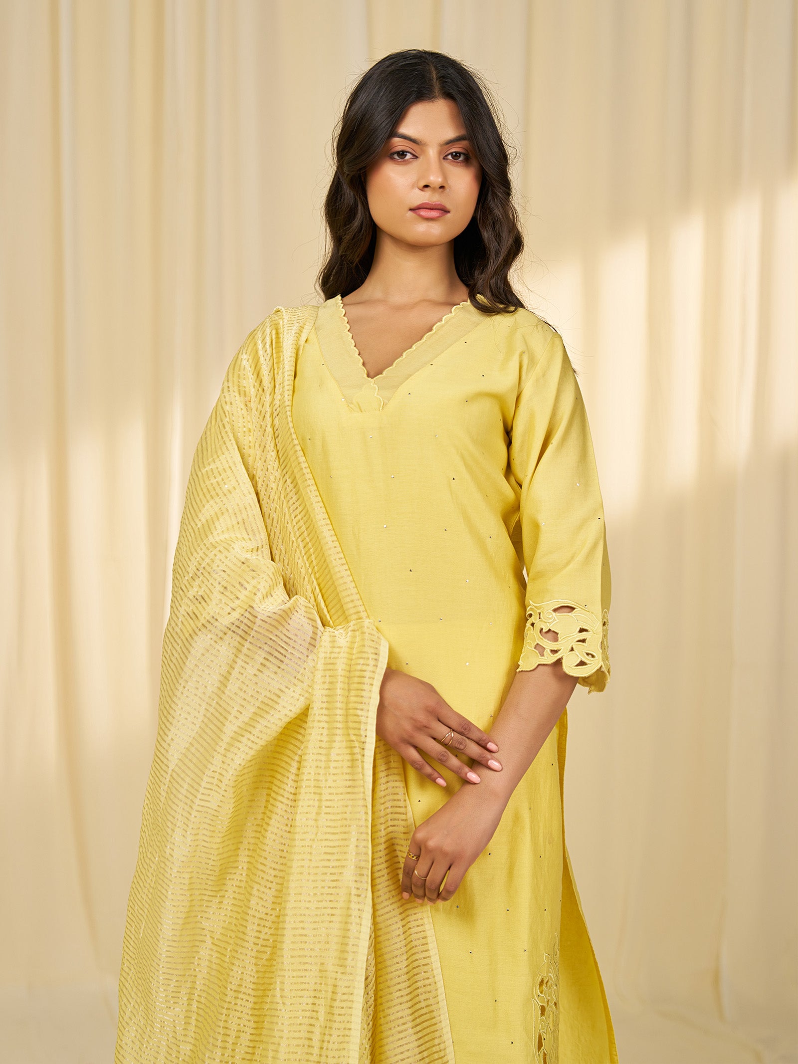Marigold Cutwork Chanderi Dupatta