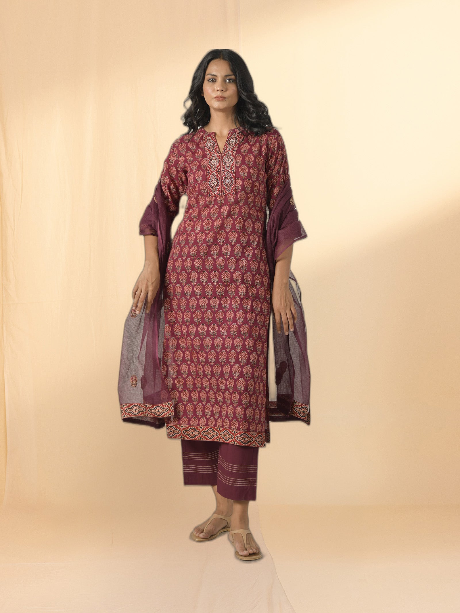 Maroon 6 Voile Kurta