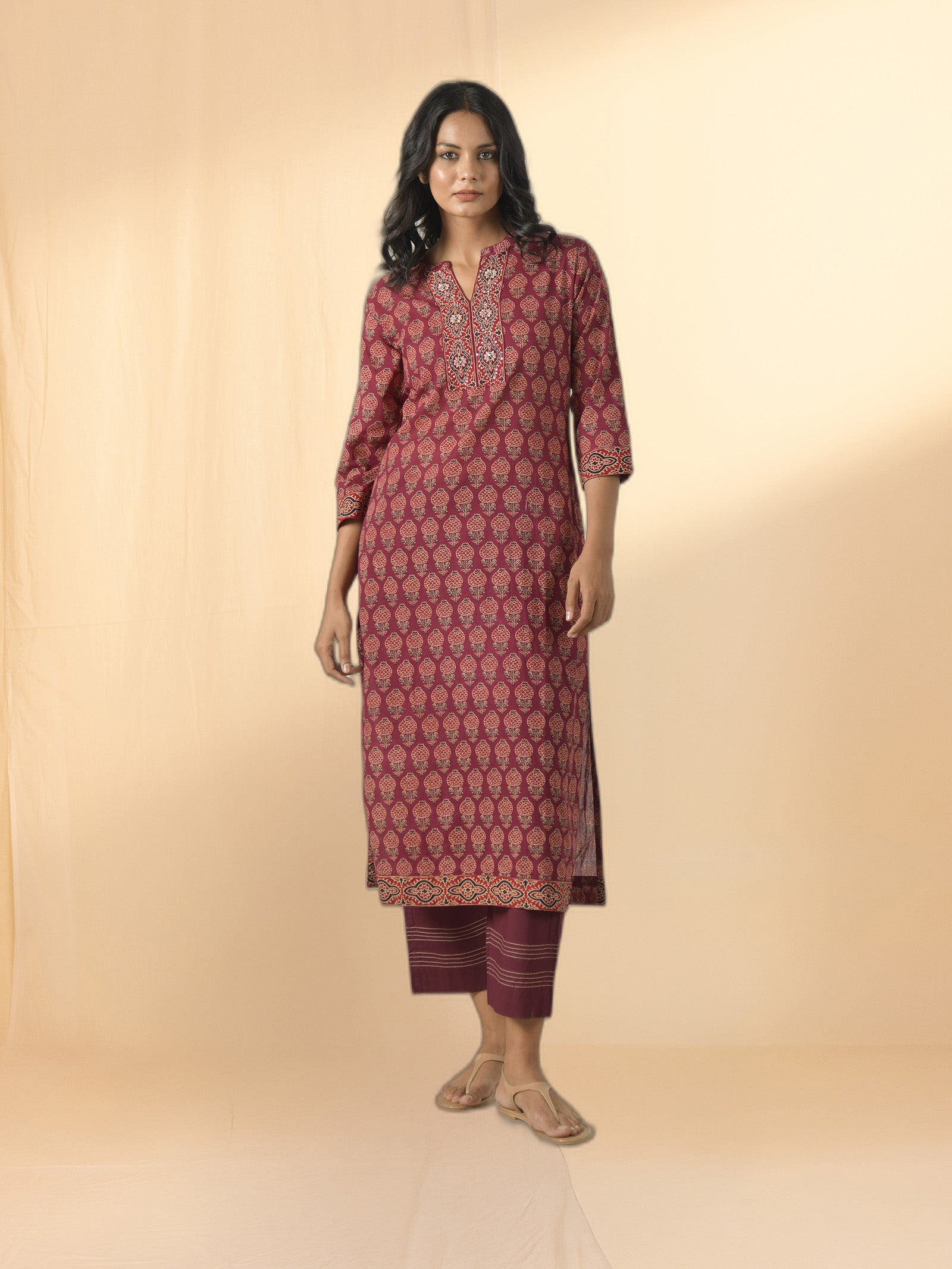 Maroon 6 Voile Kurta