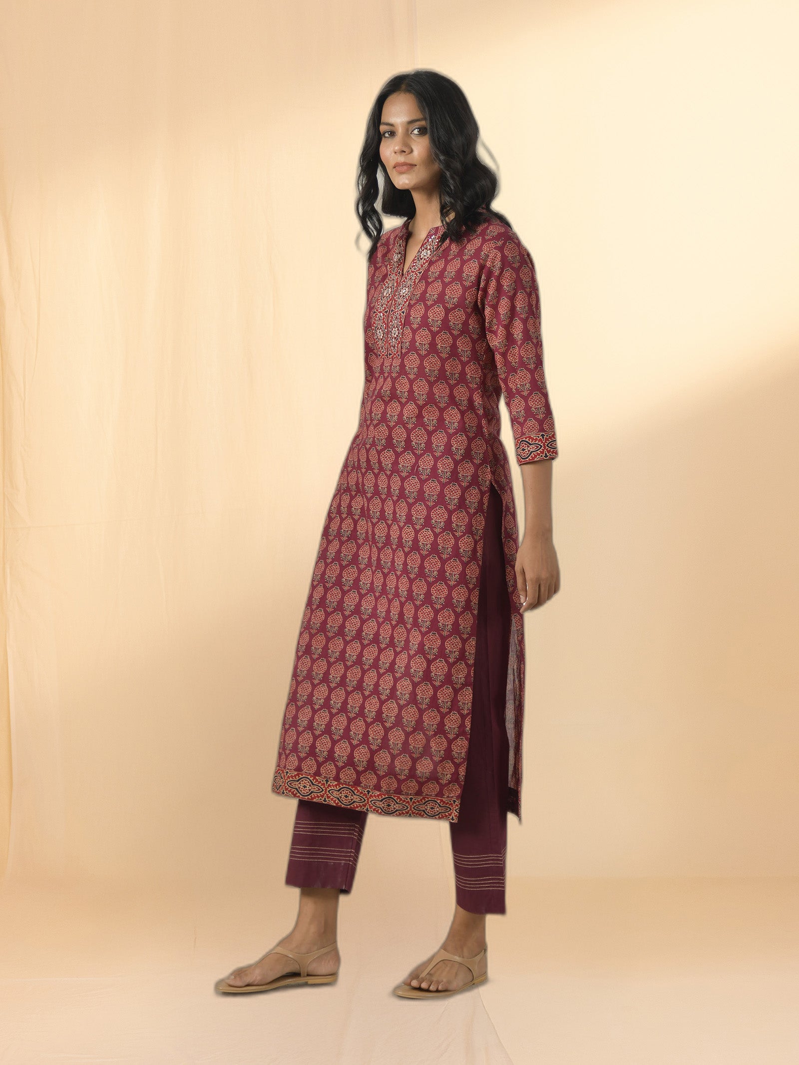 Maroon 6 Voile Kurta