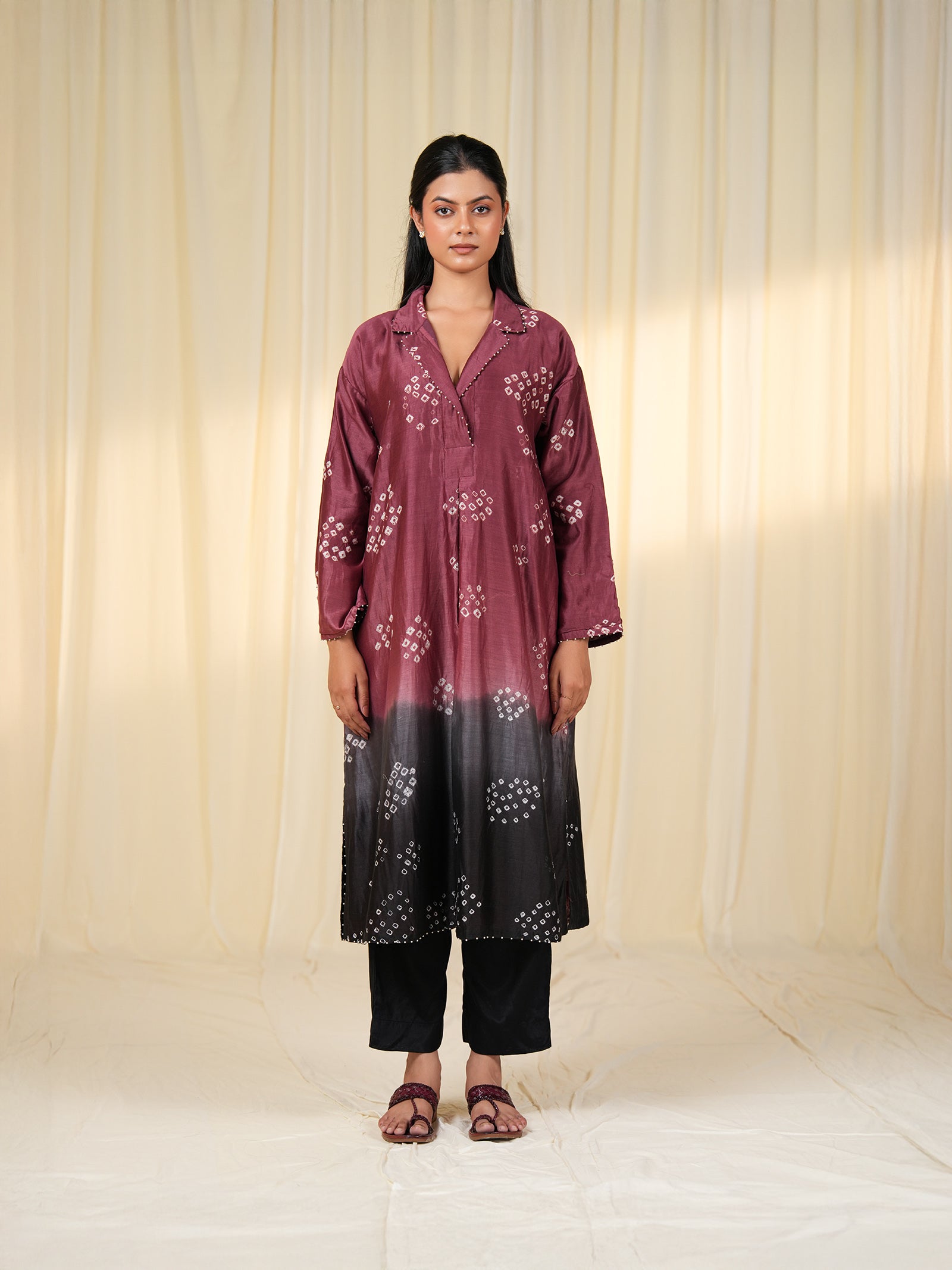 Maroon Tie N Dye Chanderi Kurta