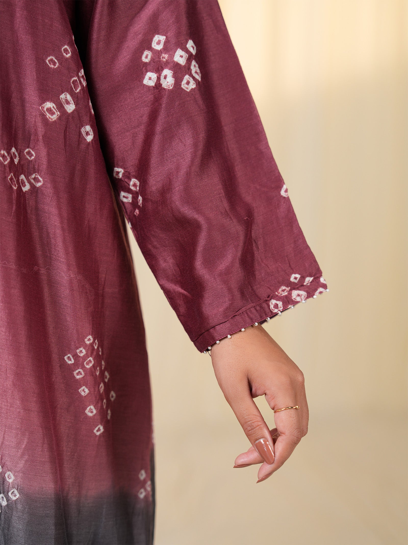 Maroon Tie N Dye Chanderi Kurta