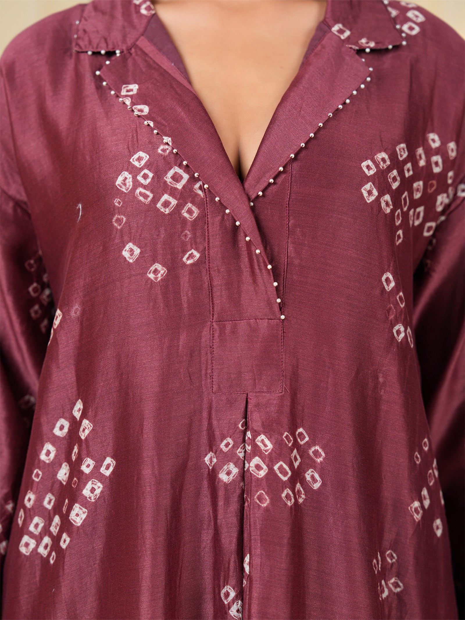 Maroon Tie N Dye Chanderi Kurta