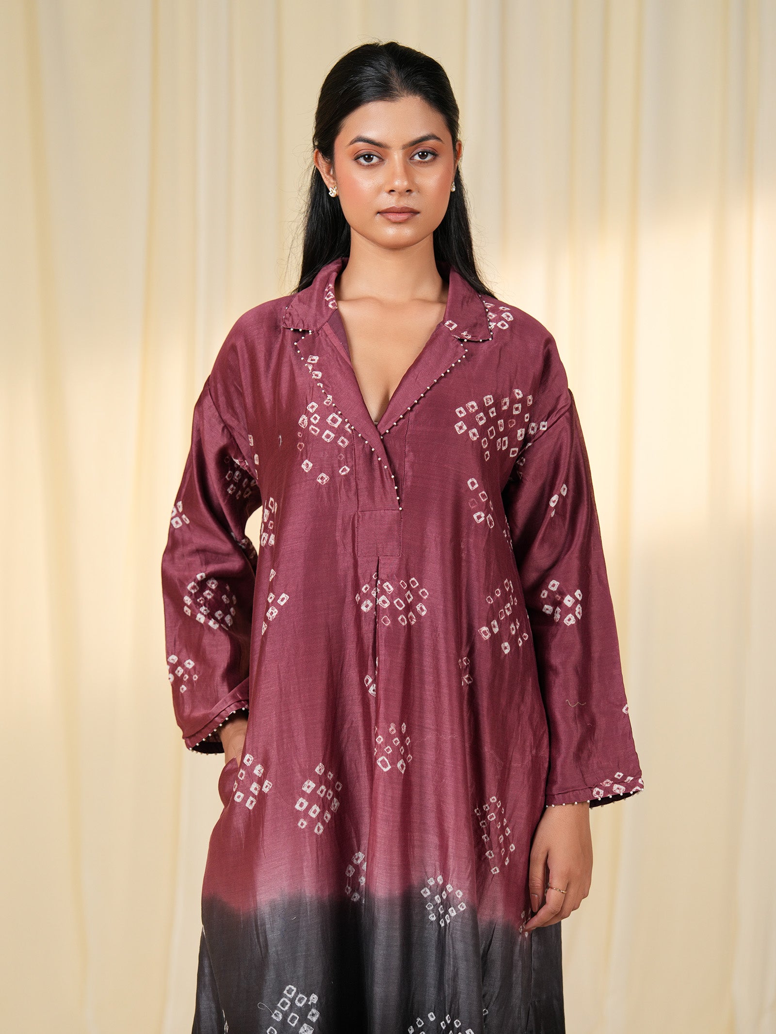 Maroon Tie N Dye Chanderi Kurta