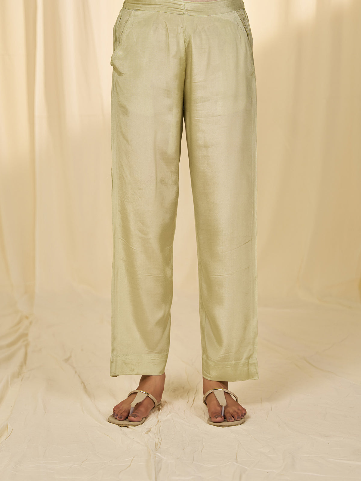 Naturals Sage Green Bamboo Silk Straight Pants