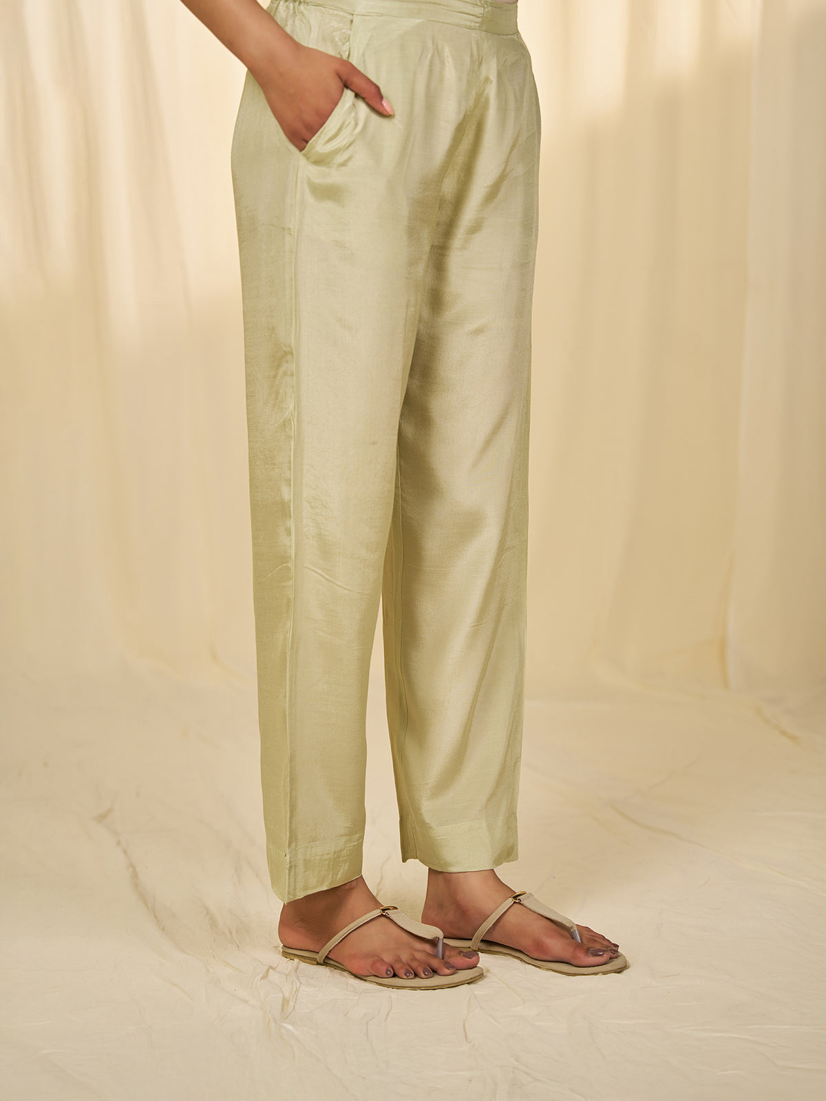 Naturals Sage Green Bamboo Silk Straight Pants