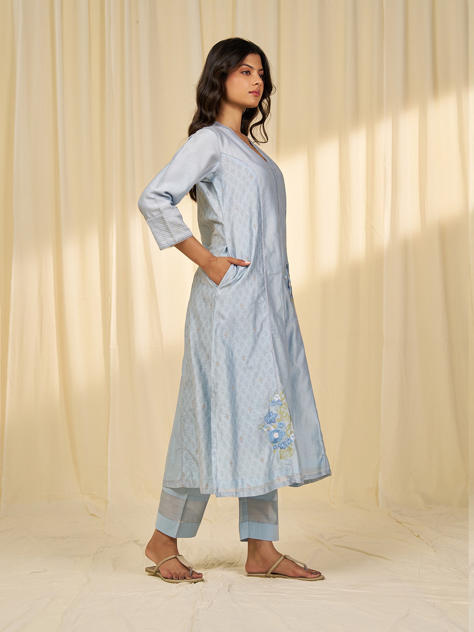 Naturals Blue Chanderi Kurta
