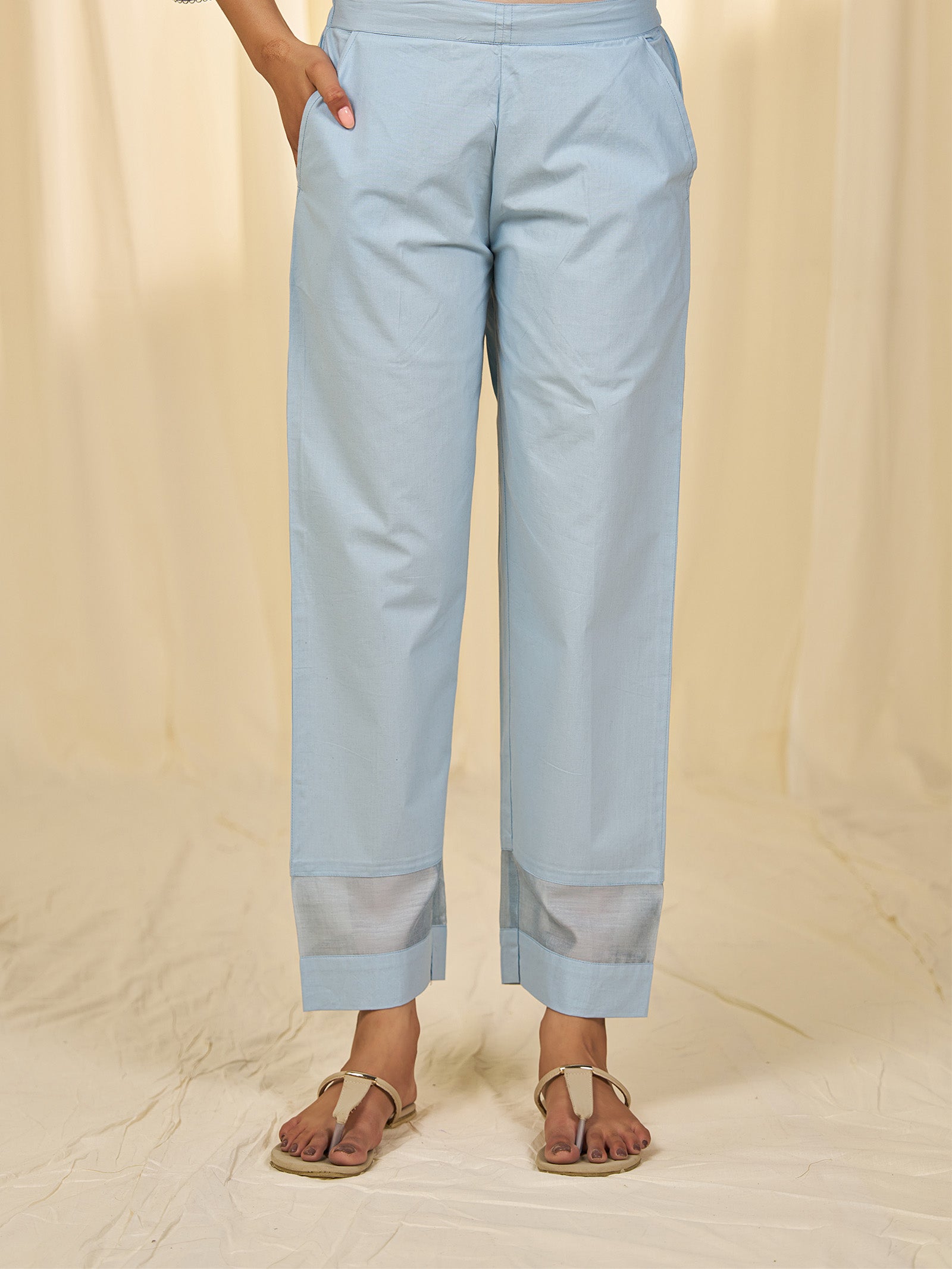 Naturals Blue Cotton Straight Pants