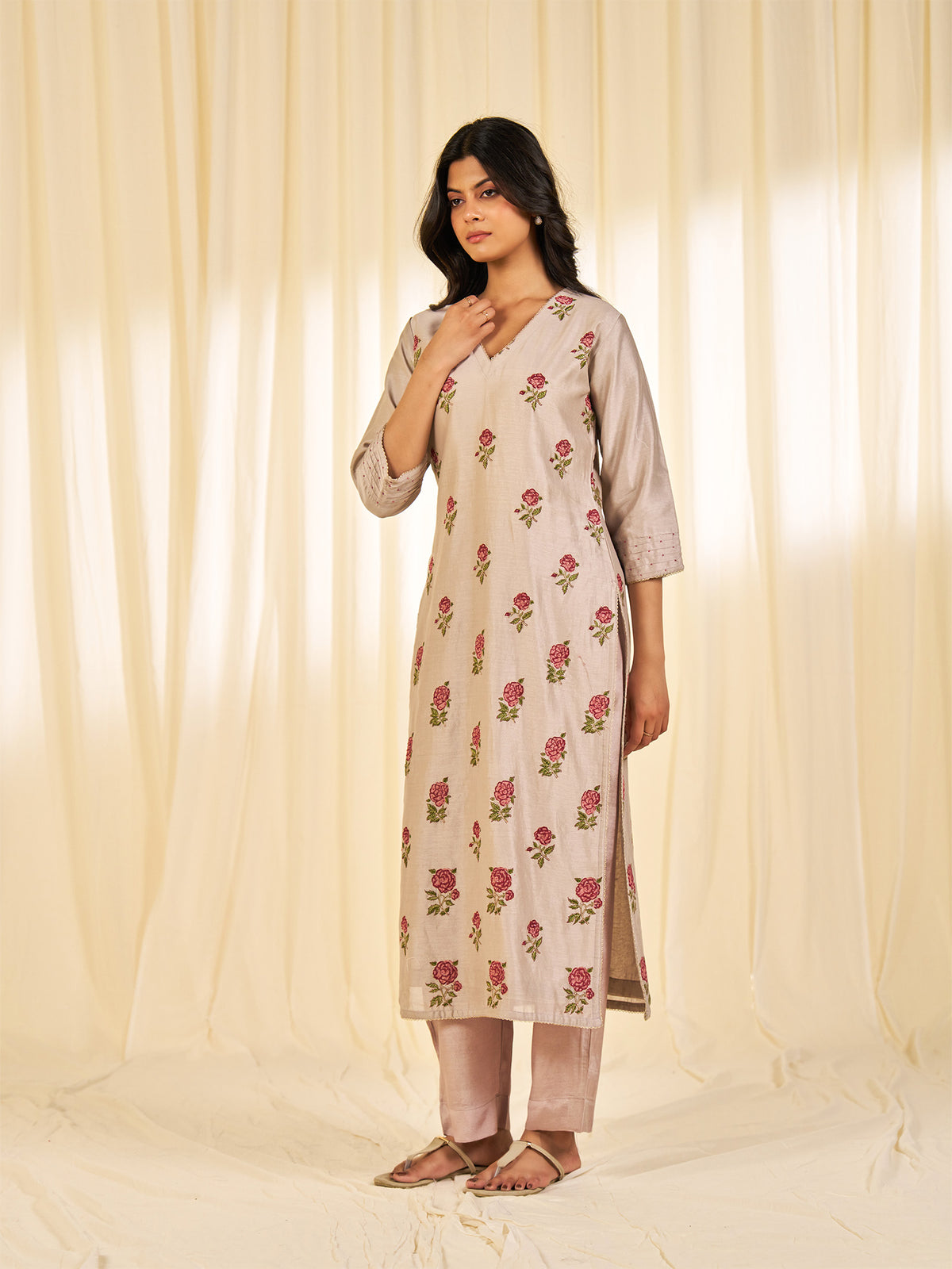 Naturals Grey Chanderi Kurta