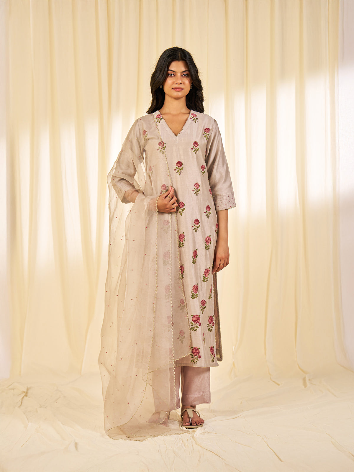 Naturals Grey Chanderi Kurta
