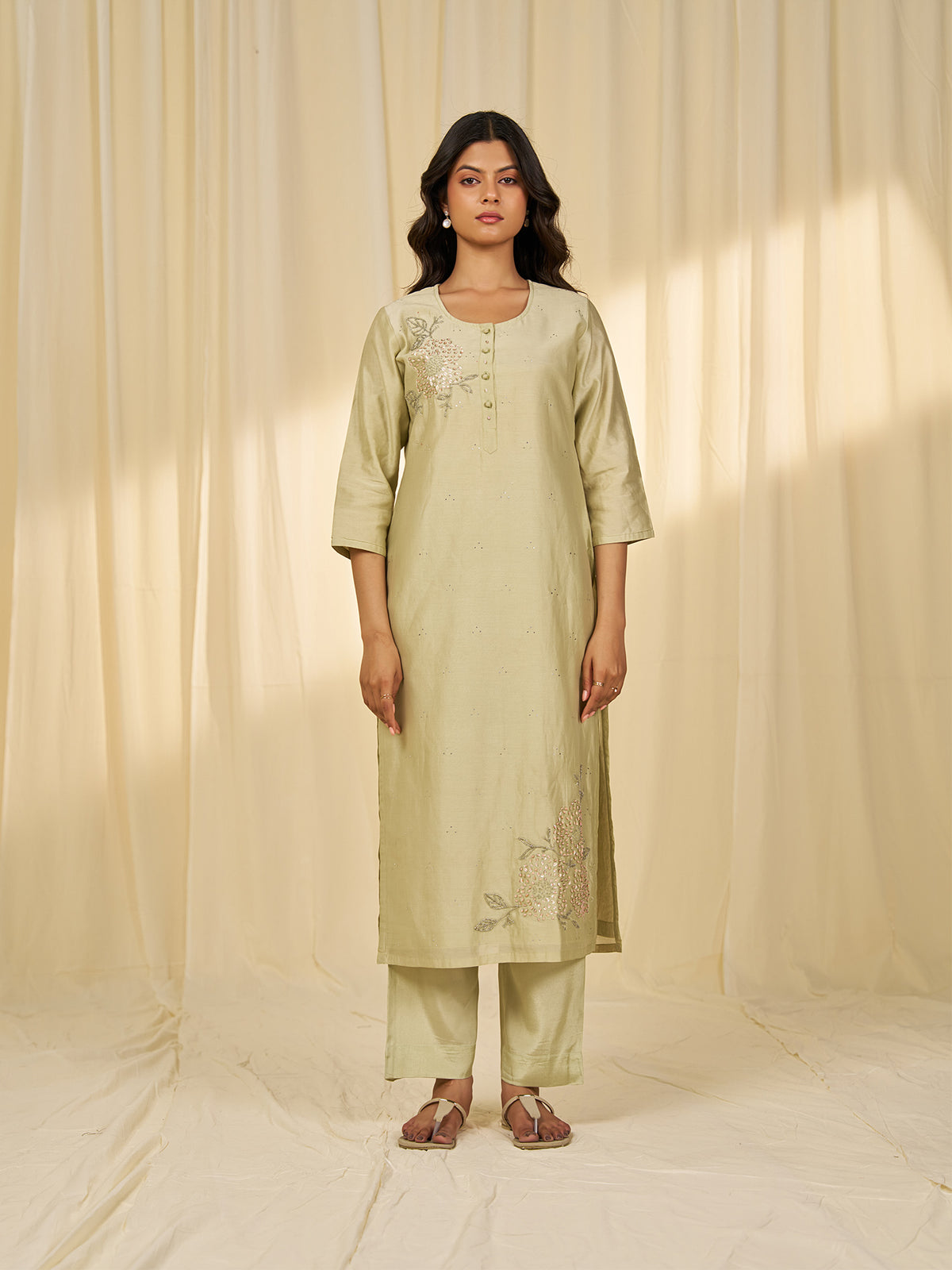 Naturals Sage Green Chanderi Kurta