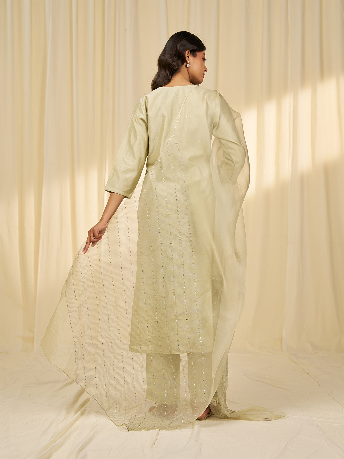 Naturals Sage Green Organza Dupatta